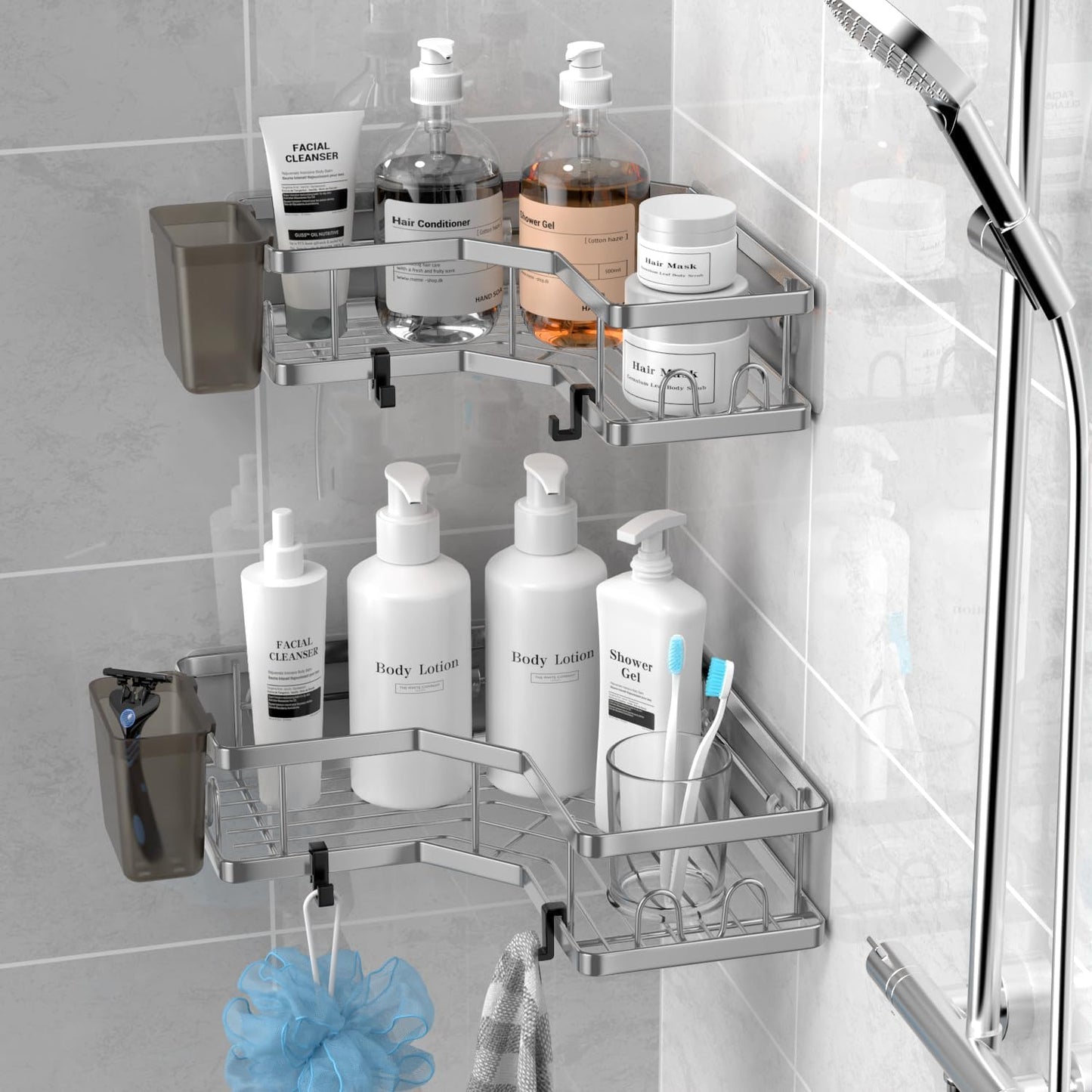 2-teiliges Duschablage-Set, Grau