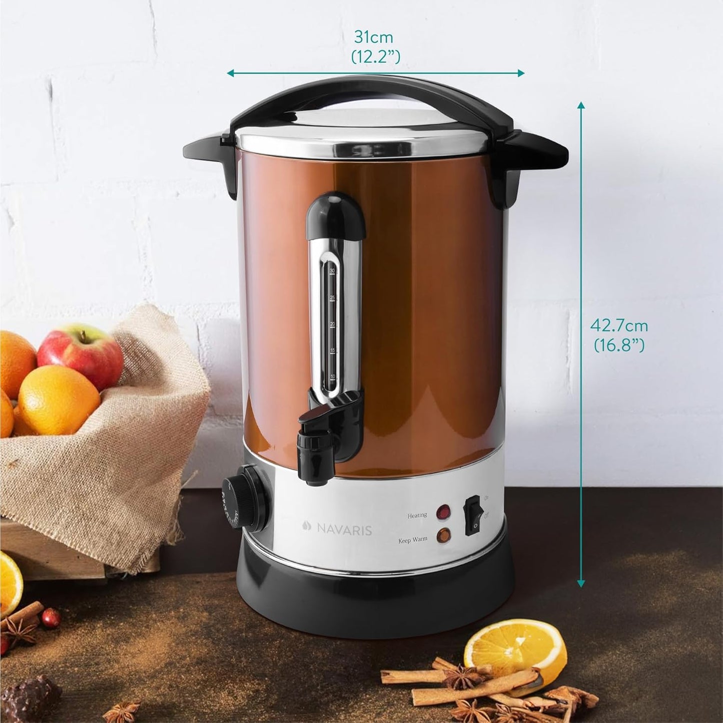 Glühweinkocher mit Thermostat und Zapfhahn (6,8 L), 10 l Kupfer