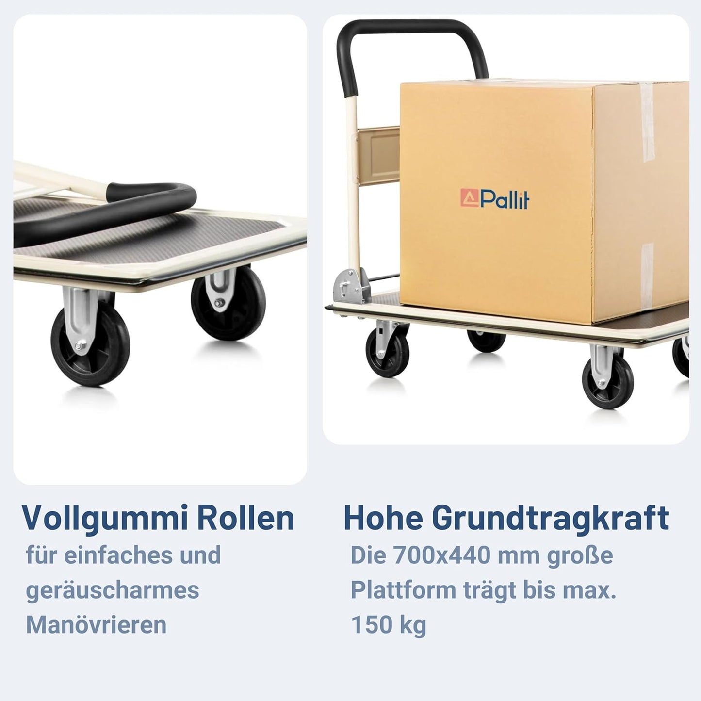Klappbarer Transportwagen, 150 kg Weiss