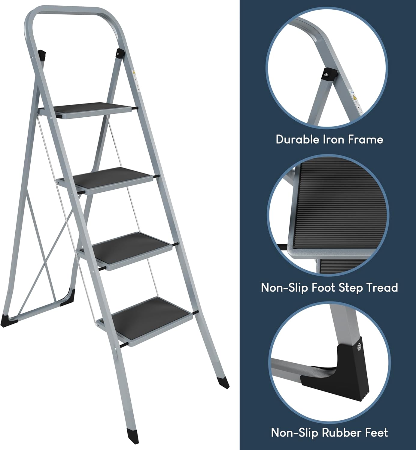 4-stufige Klappleiter, Grau 4 Step Ladder