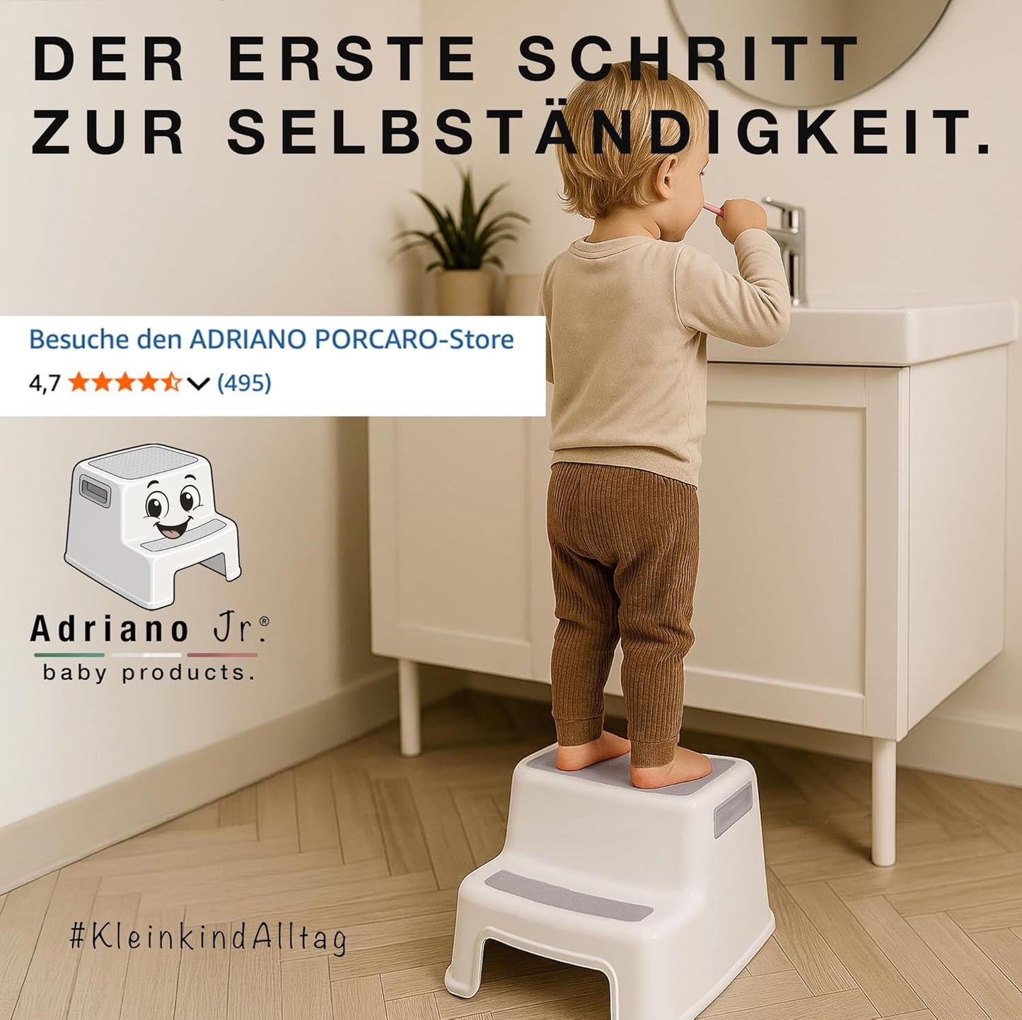 2-stufiger Tritthocker für Kinder & Erwachsene, Grau