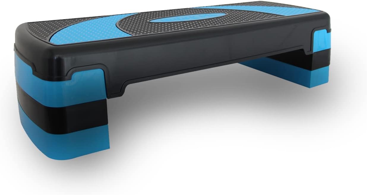 Aerobic Steppbrett XL mit 3-fach Höhenverstellung, Blau / Schwarz