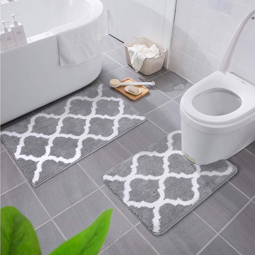 2-teiliges Badematten-Set, 50 x 60 cm (U-förmig) + 50 x 76 cm (Rechteckig) Grau