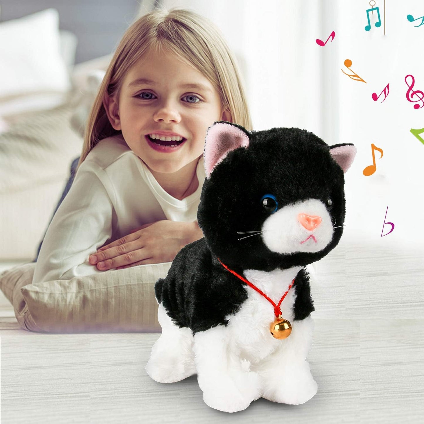 Interaktive elektronische Plüschkatze für Kinder, Schwarz Katze (Keine LED-Augen)