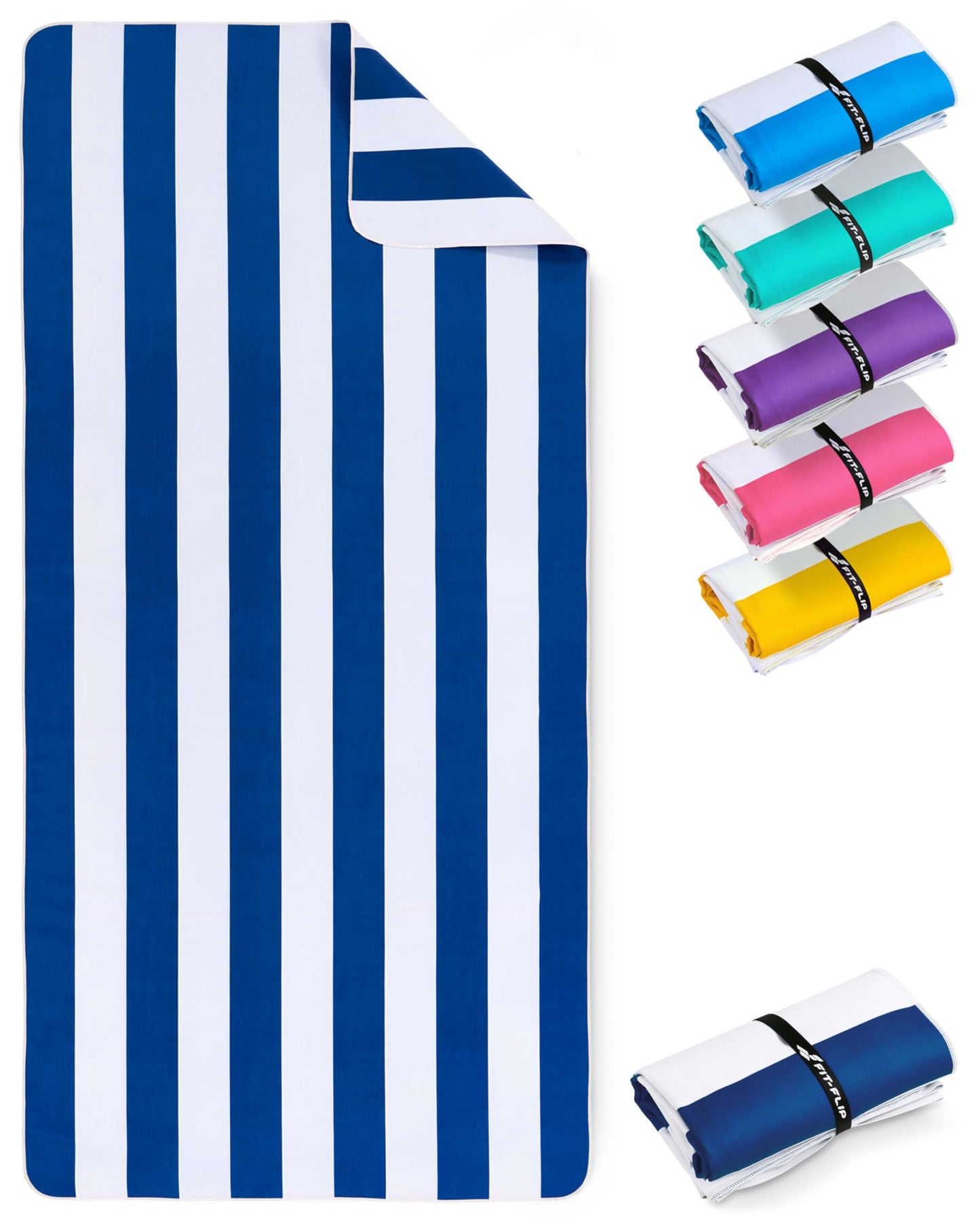 Schnelltrocknendes Strandhandtuch, 160cm x 90cm 02 Marineblau - Weiss