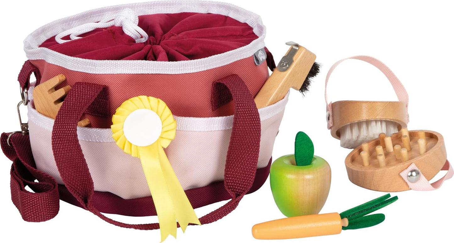 Pferdepflegeset mit Tasche, Pferdepflege-Set rot