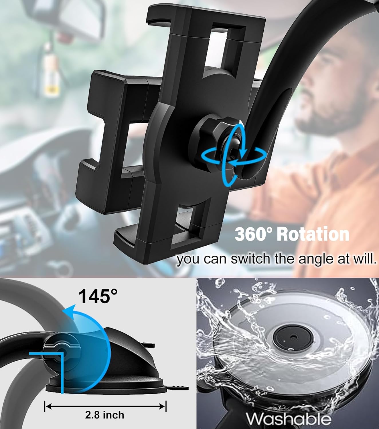 Tablet- und Handyhalterung (4-13 Zoll), Armaturenbrett, mit Saugnapf, Schwarz
