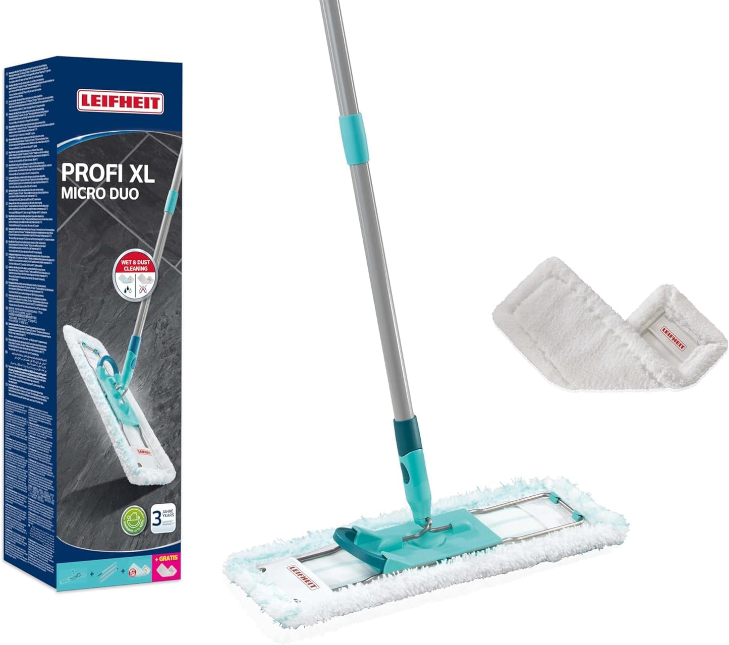Bodenwischer Profi XL mit Mikrofaser und Staubmop, Allrounder + Trockenreinigung (Superduster) Eco Verpackung