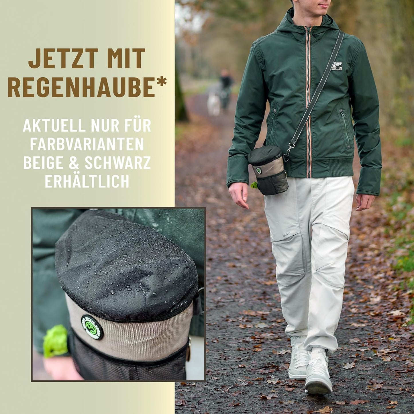 Leckerlibeutel mit Einhand-Öffnung & Regenhaube, Beige-L (mit Regenhaube)