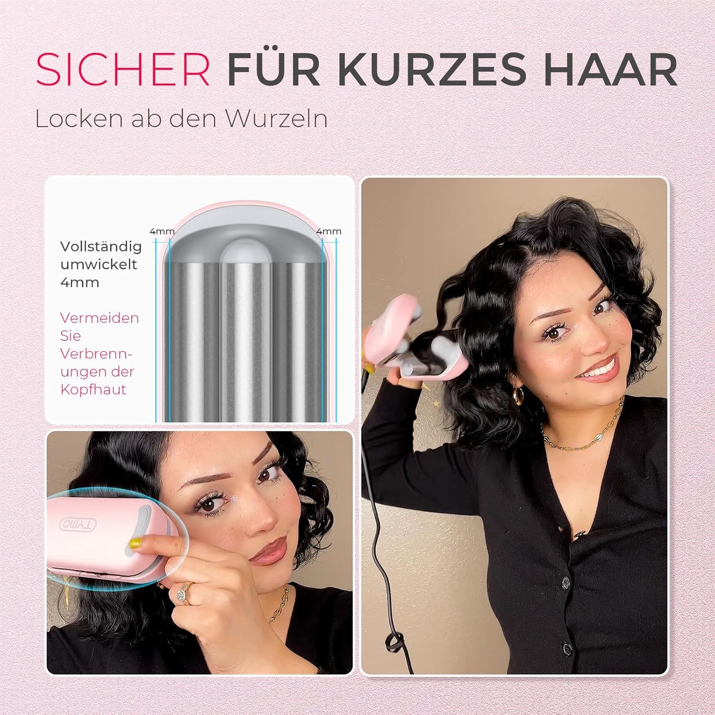 Welleneisen Rovy für Grosse Locken (25mm, 4 Temperaturen), 25mm, Rosa
