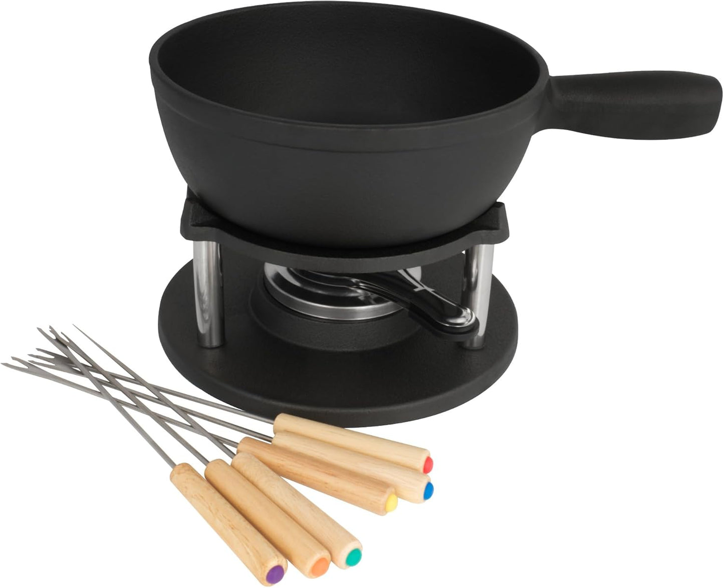 Gusseisen Fondue-Set, Schwarz / Bereits Eingebrannt