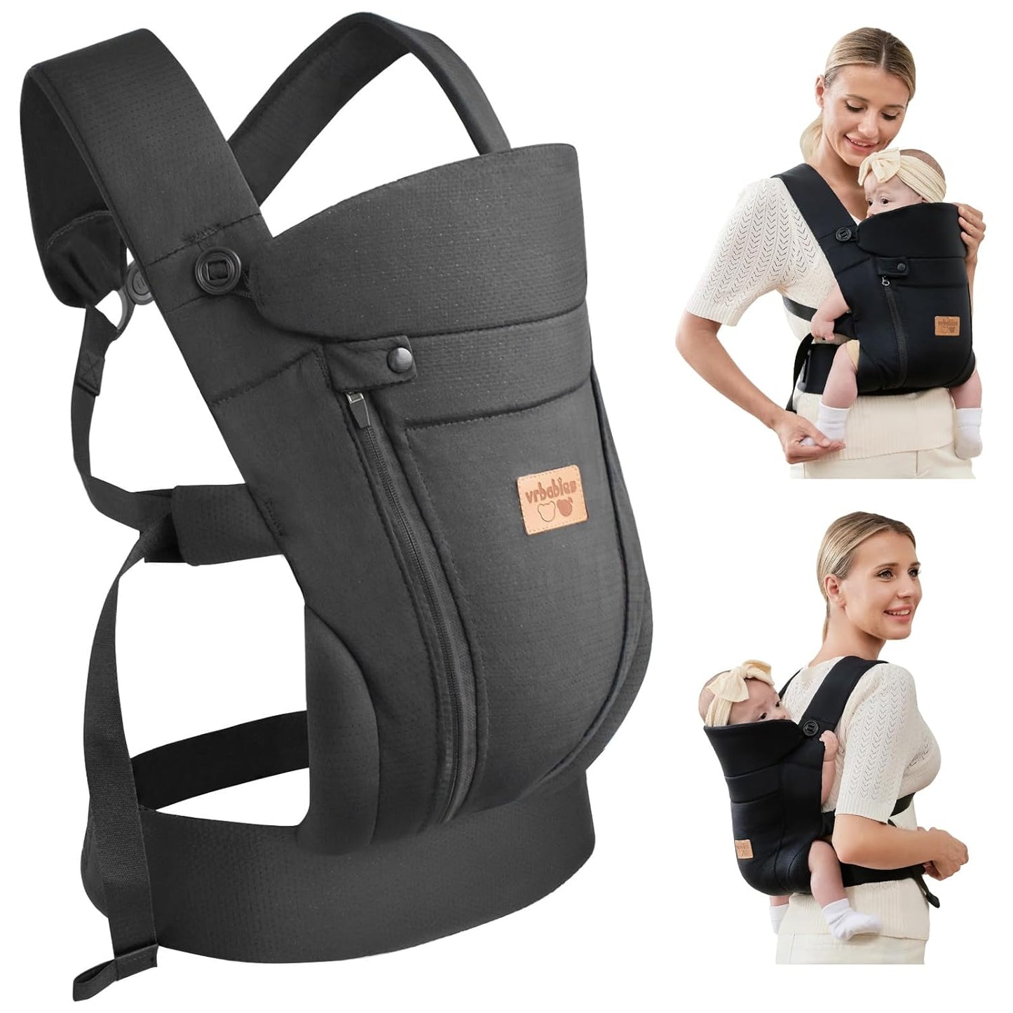 Ergonomische Babytrage für Neugeborene, Schwarz Upgraded - mit Gürtel