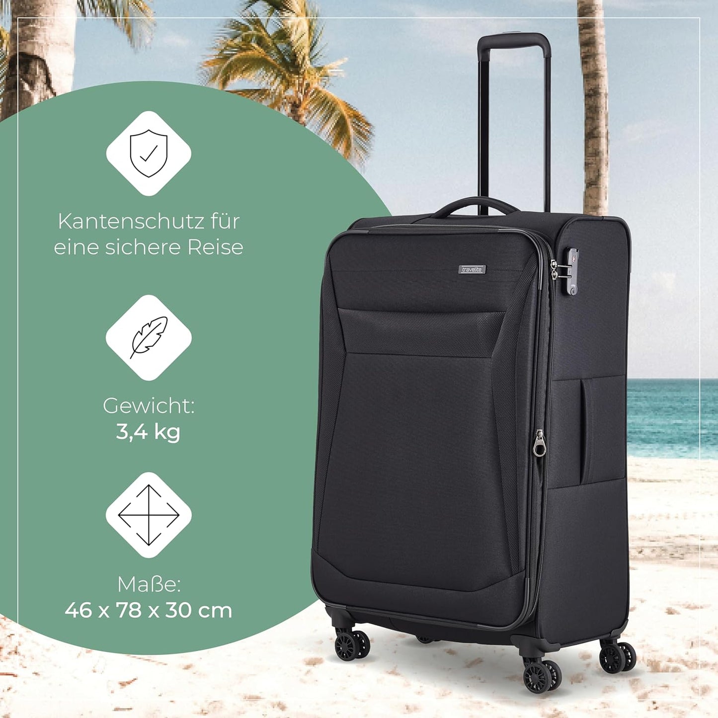 Weichschalenkoffer Chios, Schwarz / Trolley Grösse L (78 cm)