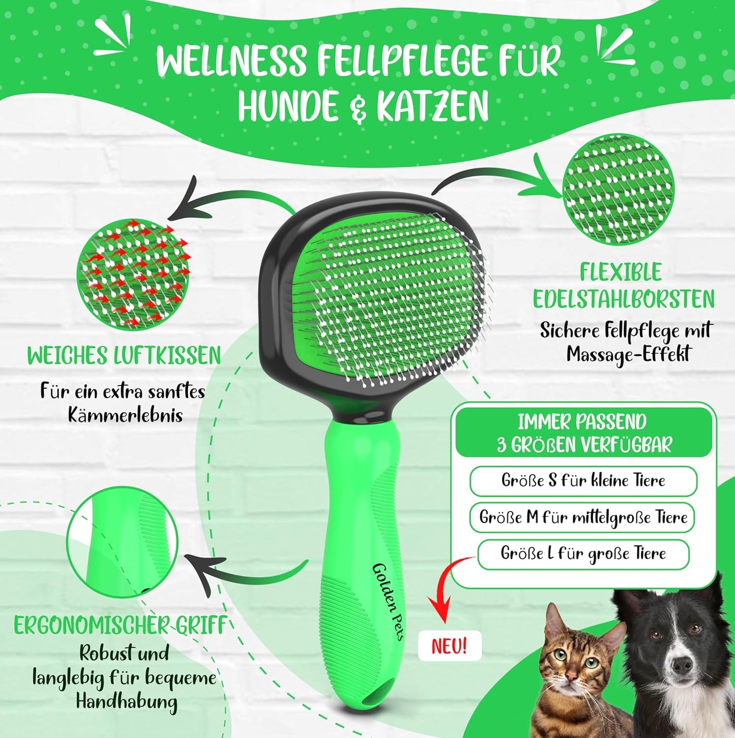 Softbürste für sanfte Tierfellpflege, Grösse M