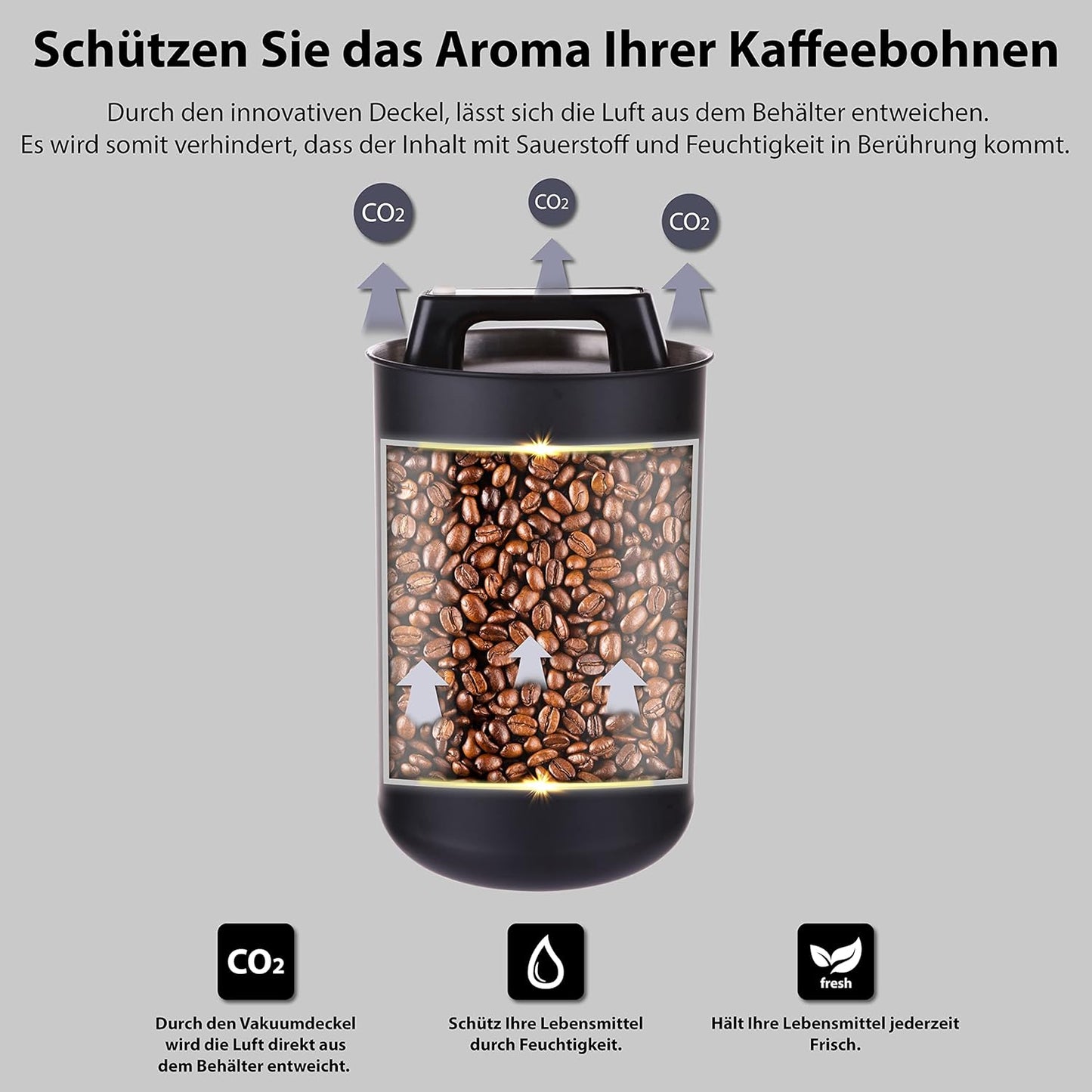 Kaffeedose mit Vakuumdeckel, Grau Matt