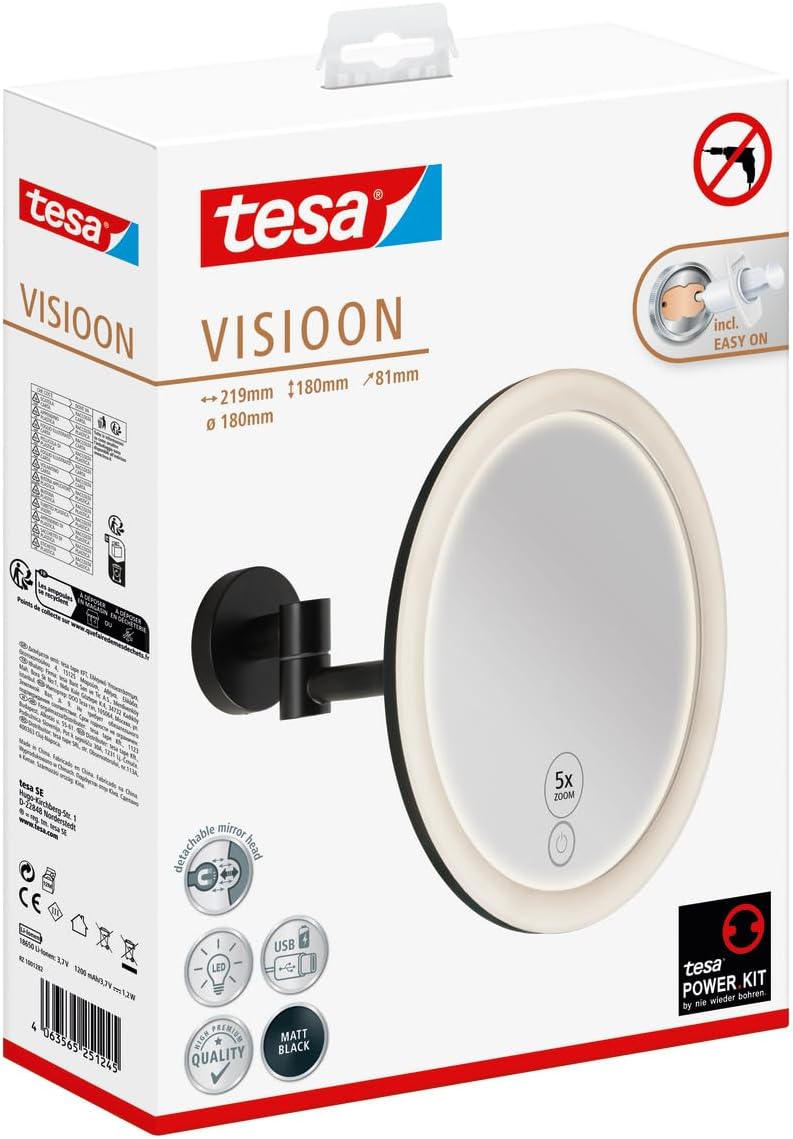 LED-Kosmetikspiegel mit Touch Control und Gelenkarm, VISIOON LED Schwarz