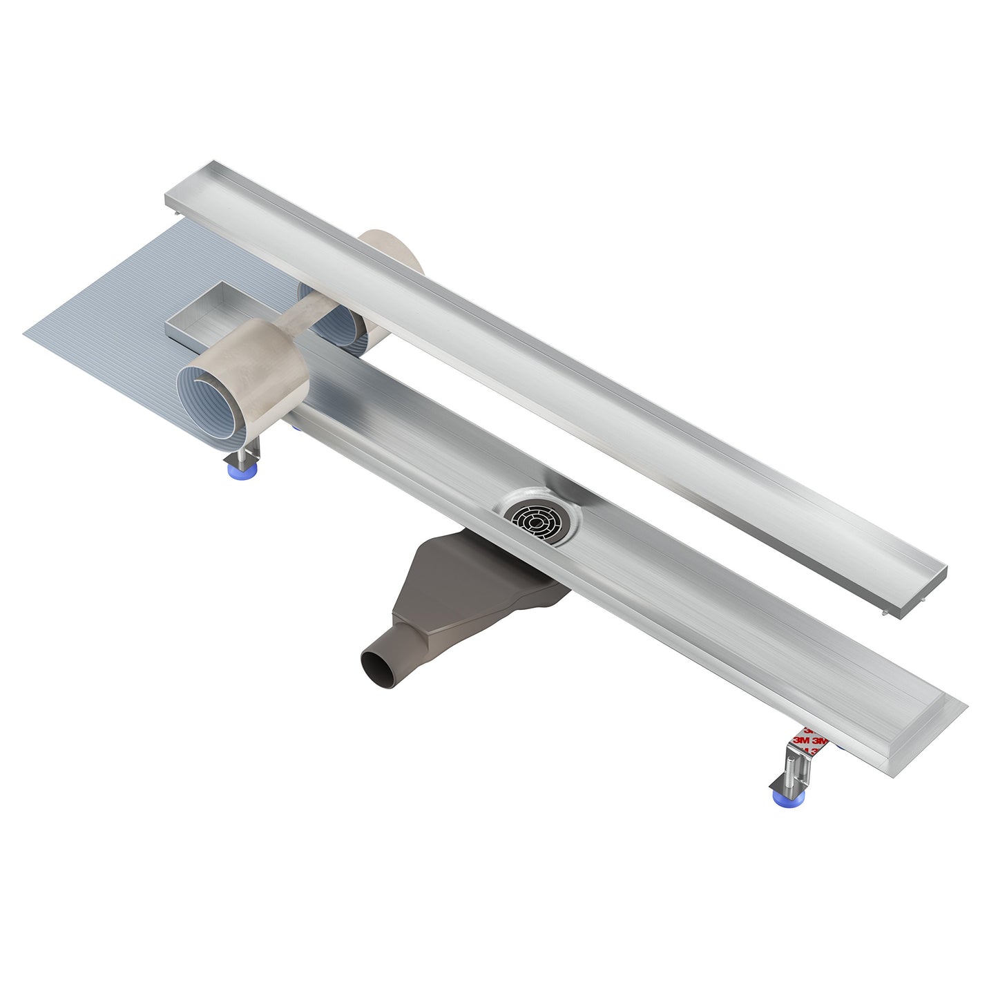 Extraflache Edelstahl-Duschrinne 60 cm, Länge: 60cm, Abgang Mitte