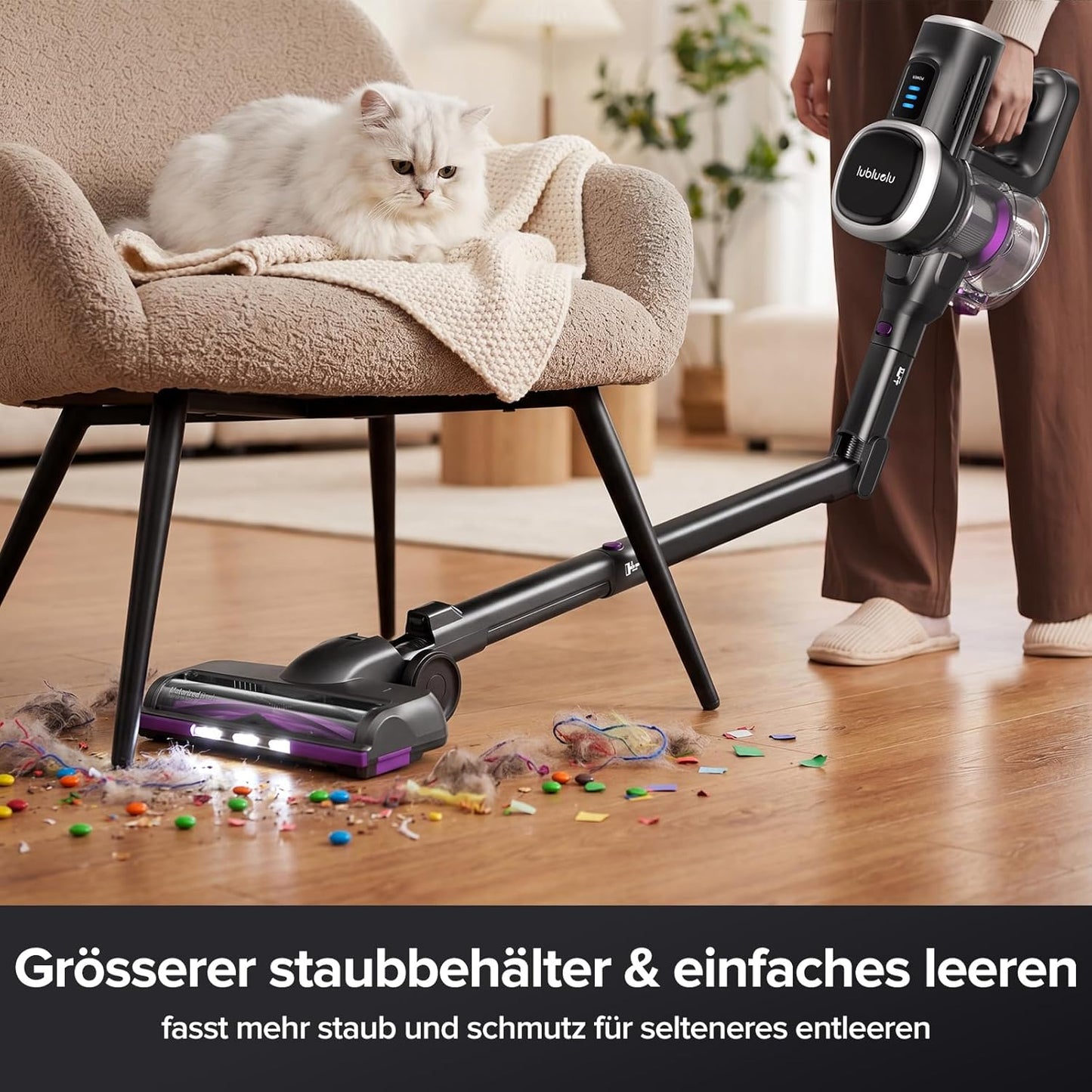 Kabelloser Akku-Staubsauger mit Anti-Tangle Bürste, Dunkelgrau