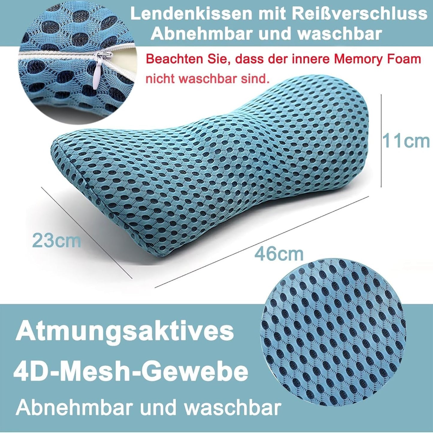 Ergonomisches Memory Foam Lendenwirbelkissen, Blau B