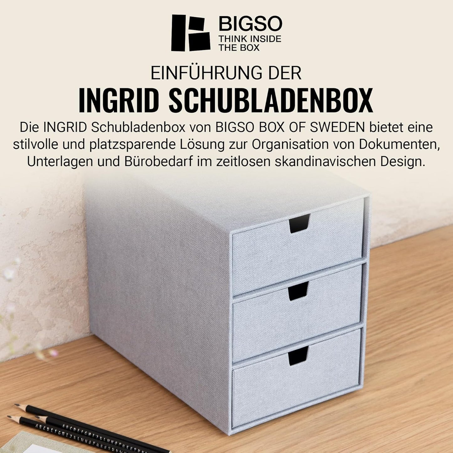 Schubladenbox Ingrid mit 3 Schubladen, Grau Medium