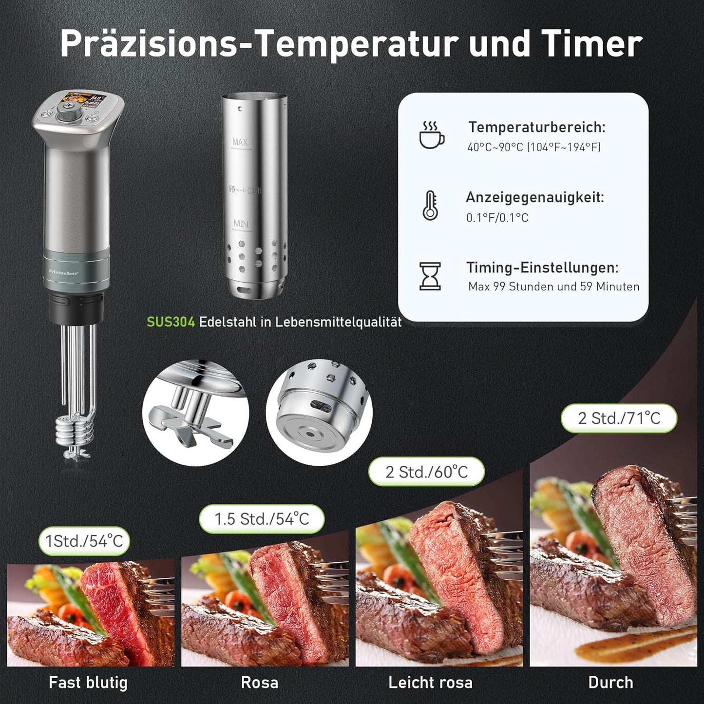 Sous Vide Garer mit WiFi und App-Steuerung, G320PS, G320ps Silber G320PS