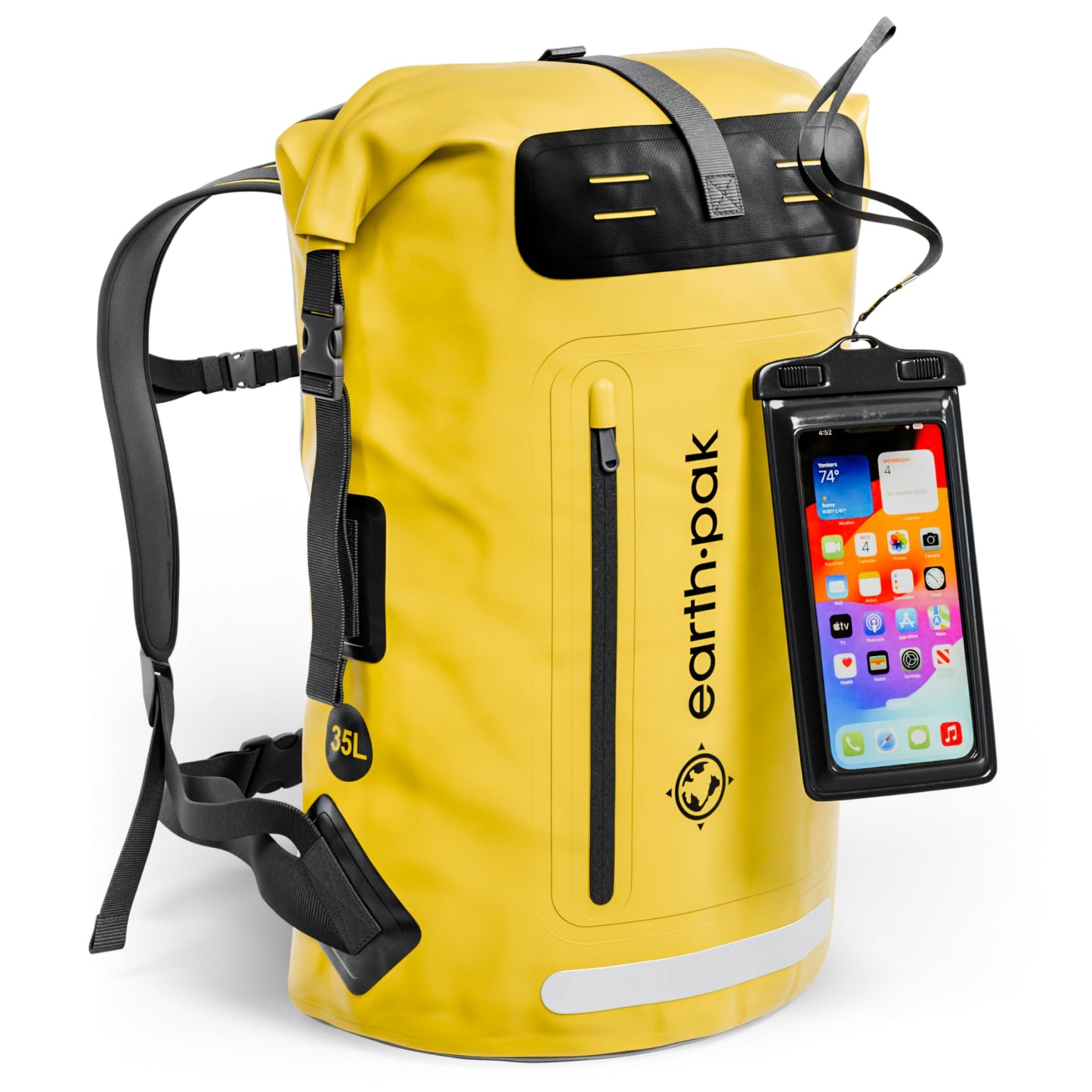 Wasserdichter Rucksack mit Rolltop-Verschluss, 35L Gelb