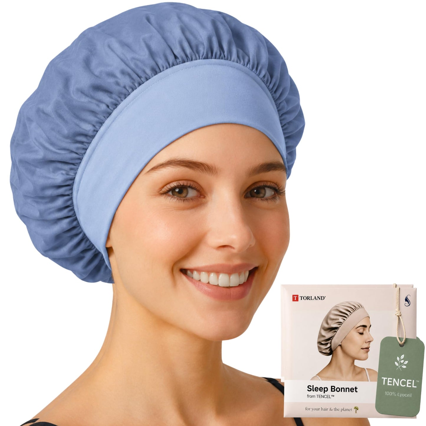 Seidenhaube zum Schlafen mit verstellbarem Elastikband, Blau - Normal