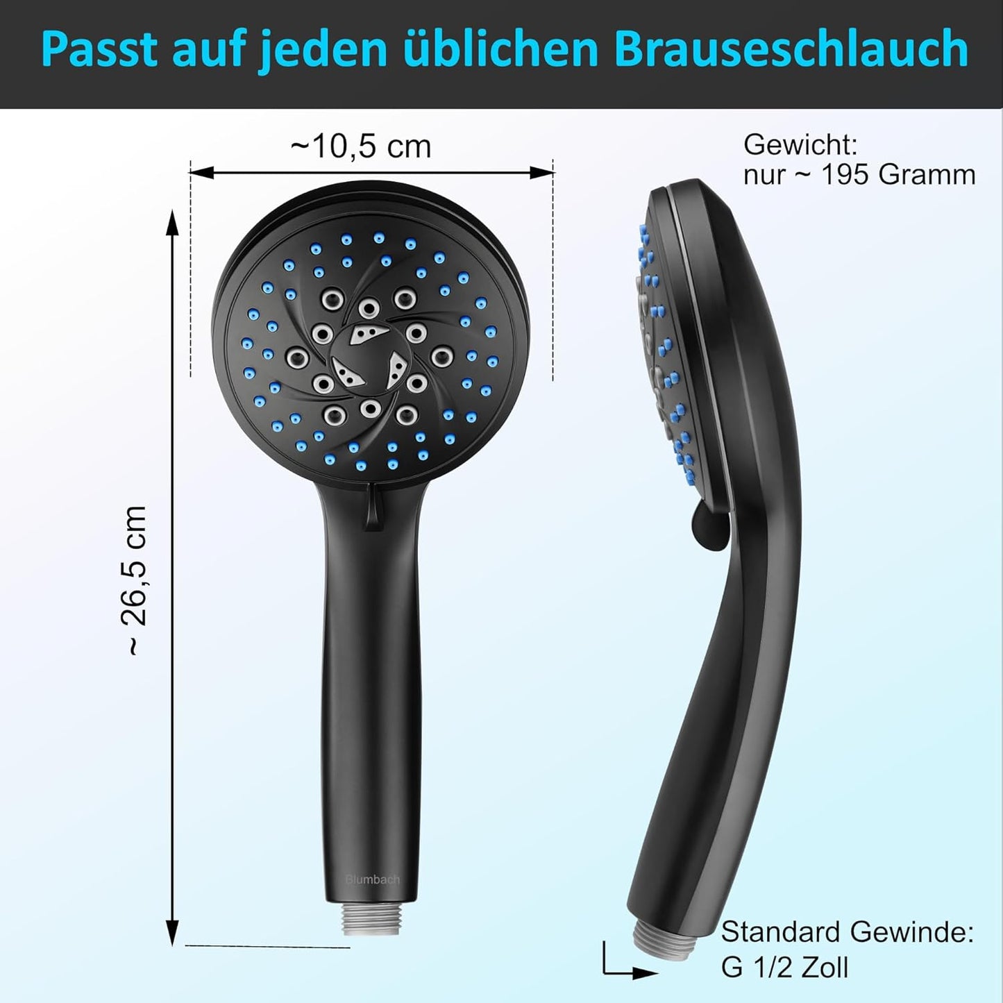 Duschkopf Energy Rain 9, wassersparend, Schwarz - Duschkopf Wassersparend