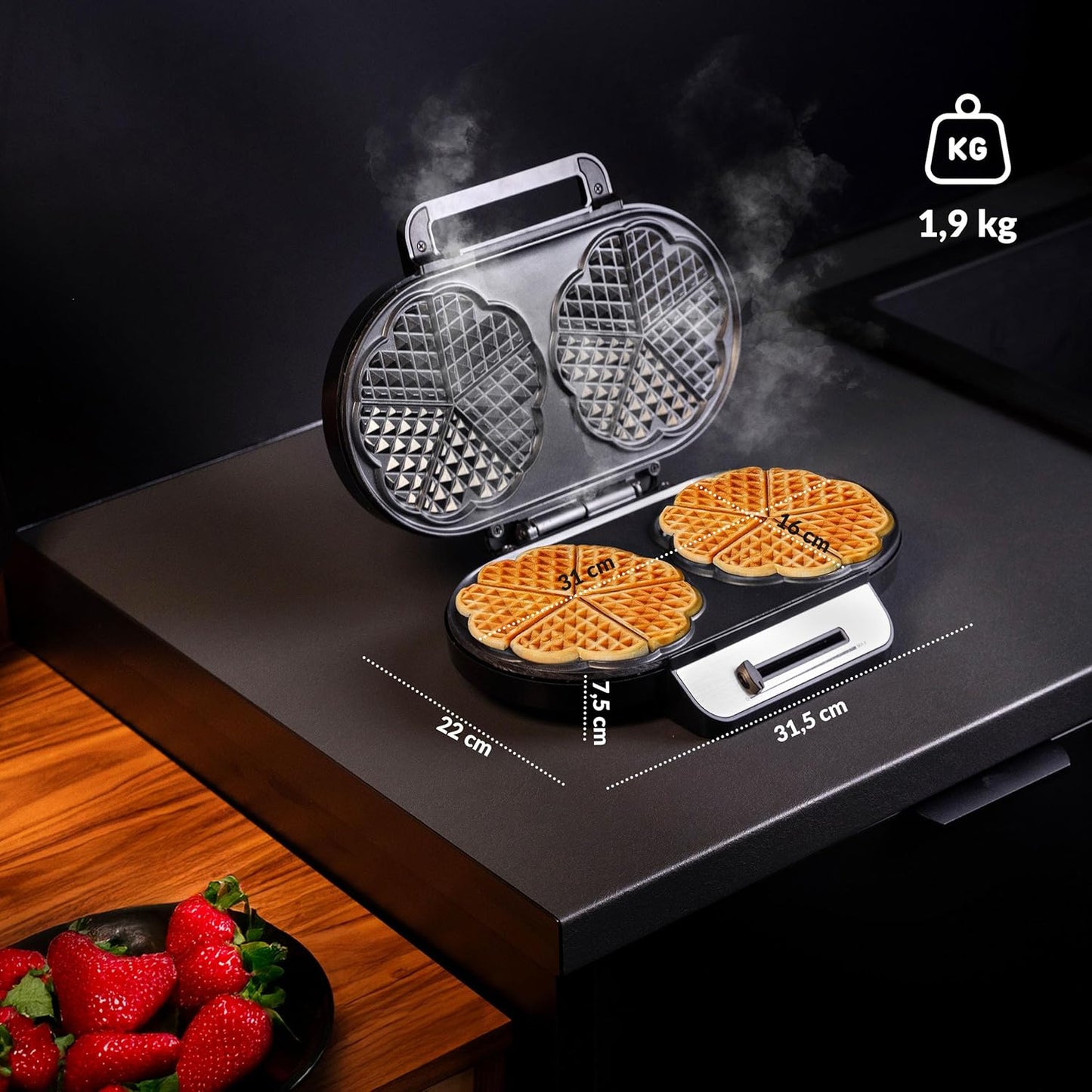 Doppel Waffeleisen Herzform mit Temperaturregelung