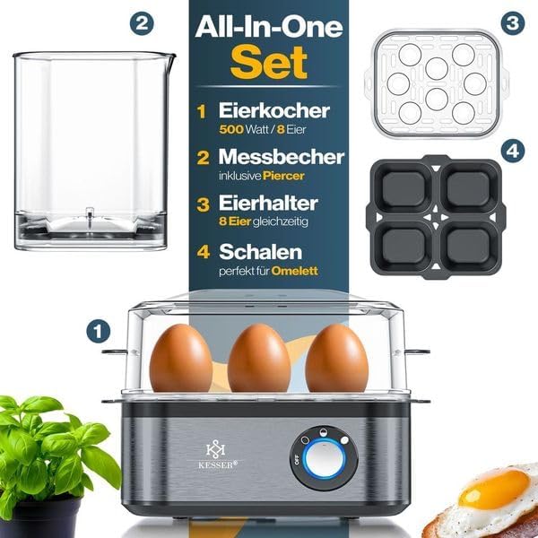 Elektrischer Eierkocher mit Warmhaltefunktion, Schwarz / Anthrazit