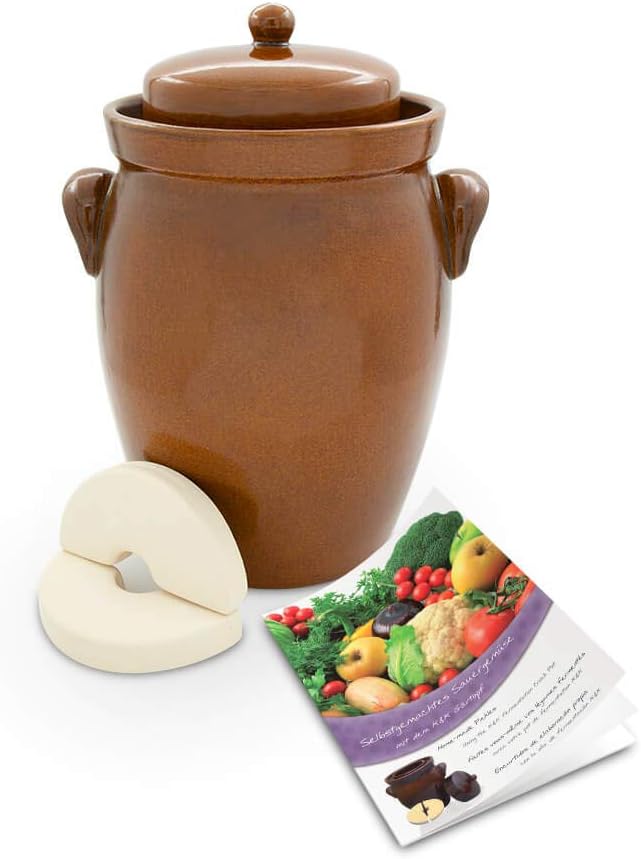 Gärtopf aus Keramik mit Deckel und Stein (7 Liter)
