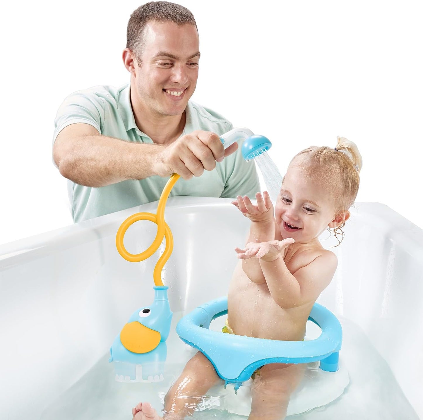 Duschkopf für Babybadewanne mit Wasserpumpe, Blau und Orange