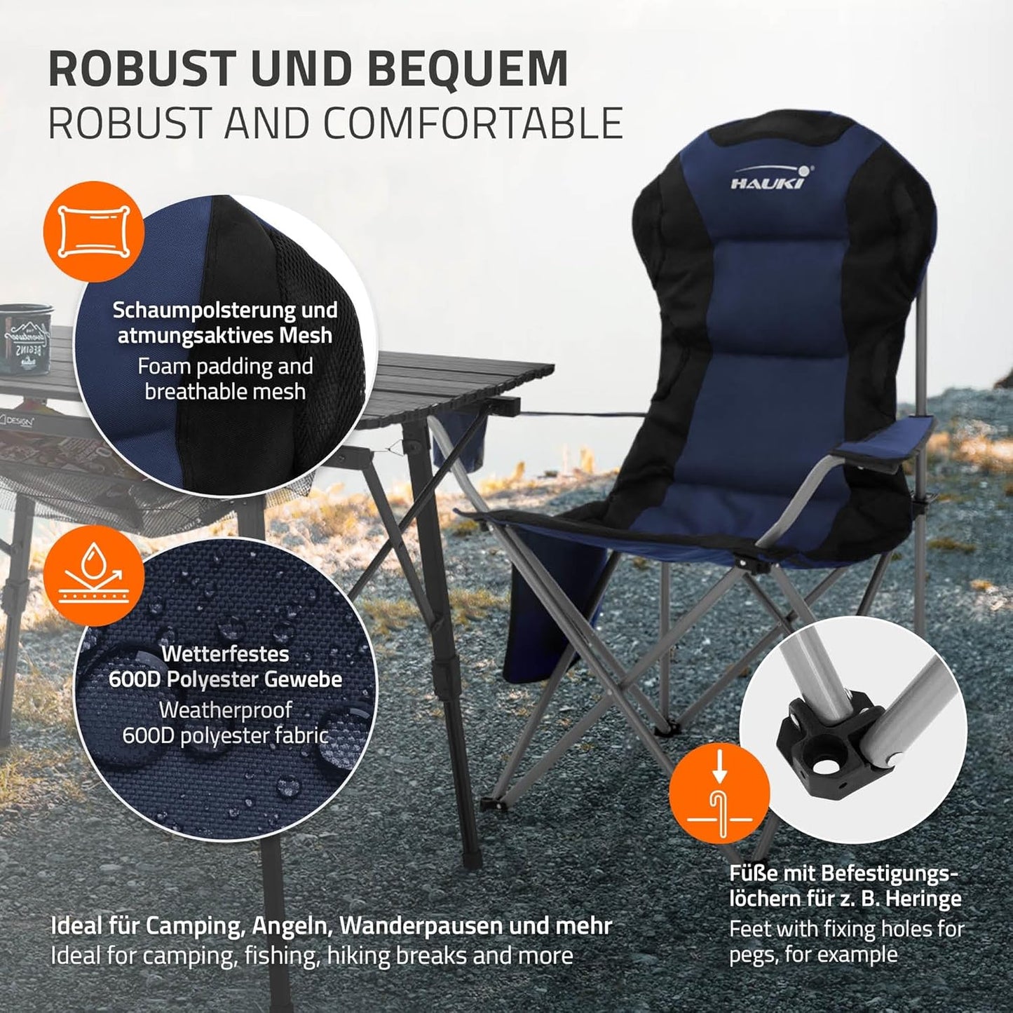 3-teiliges Campingmöbel-Set faltbar, mit Tragetasche, Campingtisch Beige 2x Campingstuhl Blau