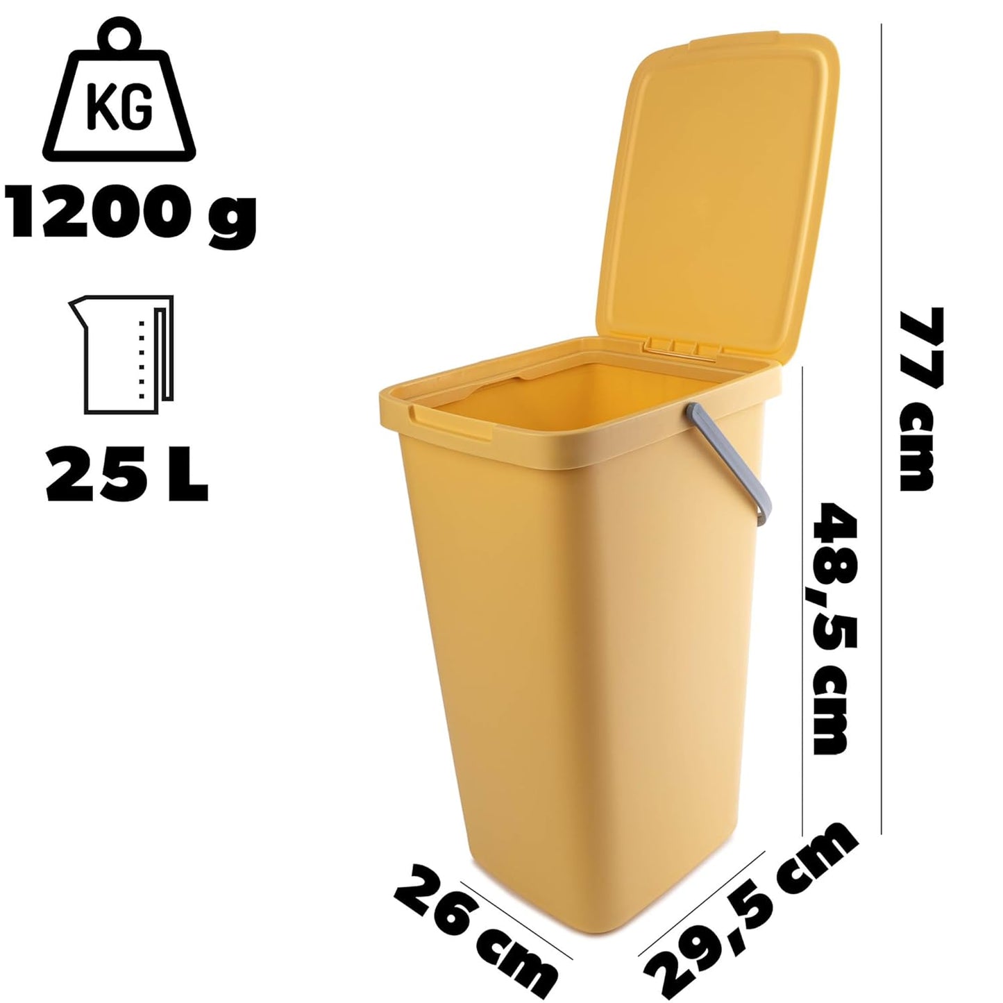 Abfallbehälter mit Deckel und Griff, 25L|Gelb