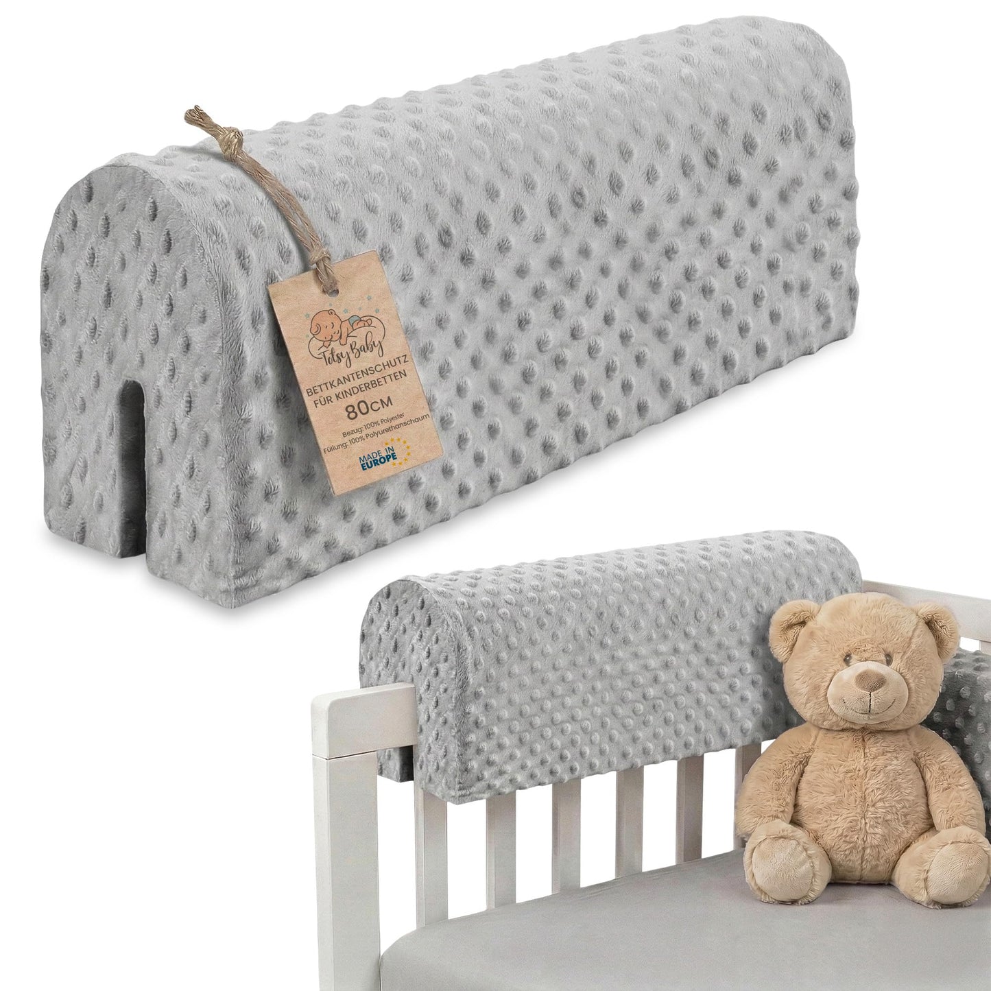 Bettkantenschutz für Kinderbetten, Hellgrau 80 cm