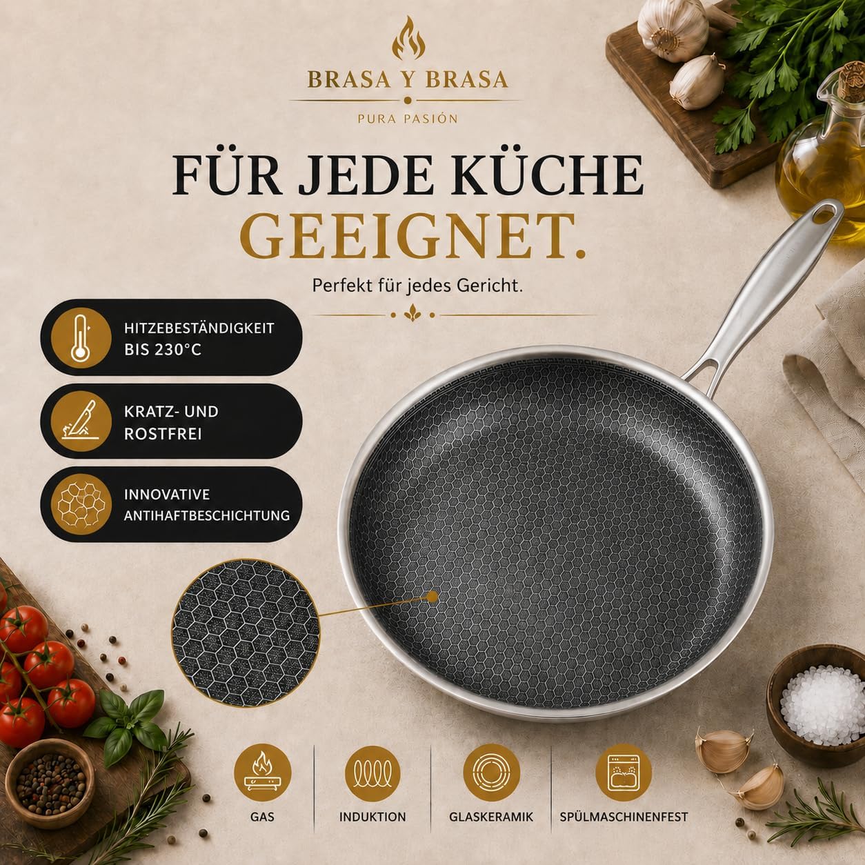 Wabenpfanne für alle Herdarten, 28 cm