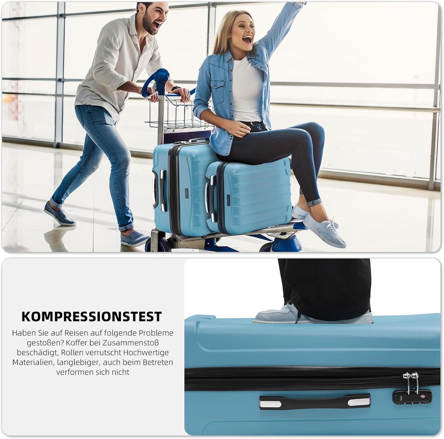Reisekoffer mit Dehnungsfuge, Ice Blue L