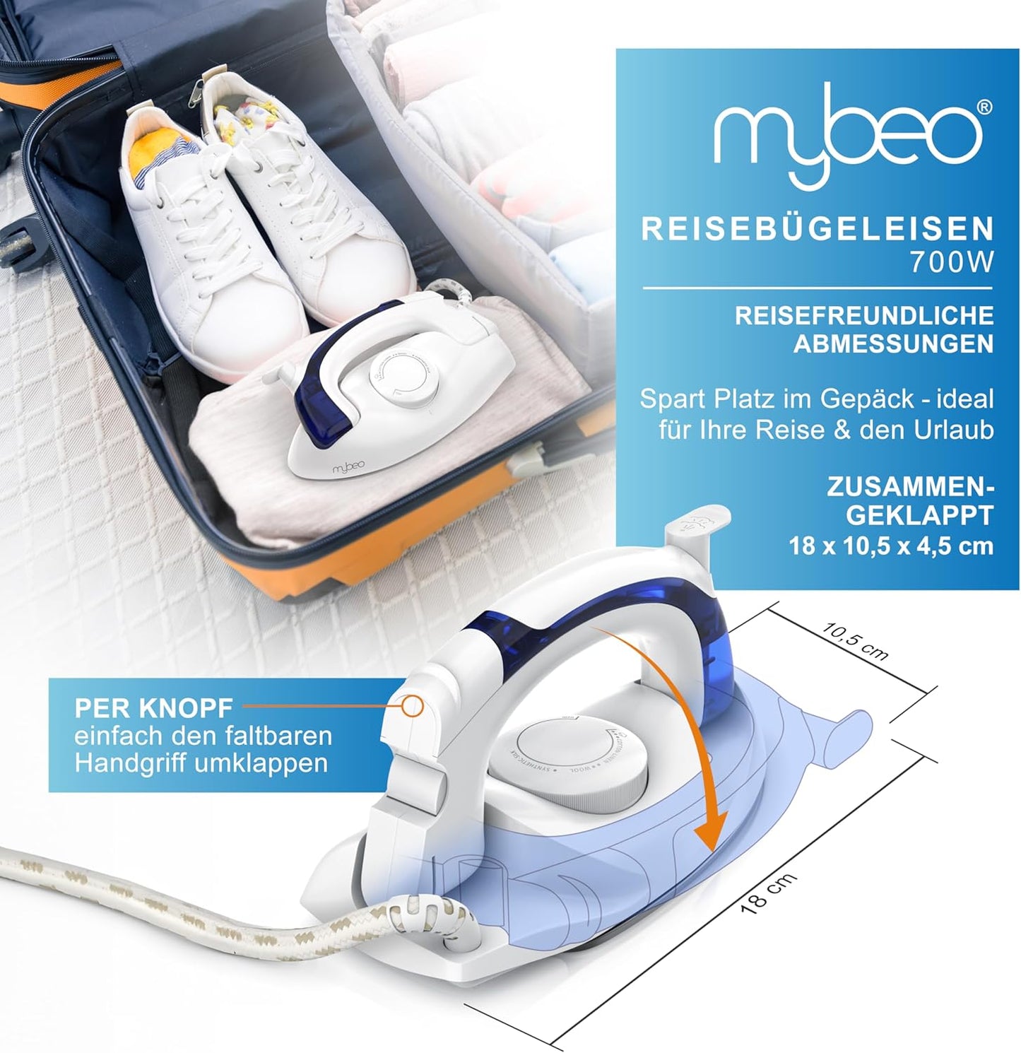 Reisebügeleisen mit faltbarem Griff, C