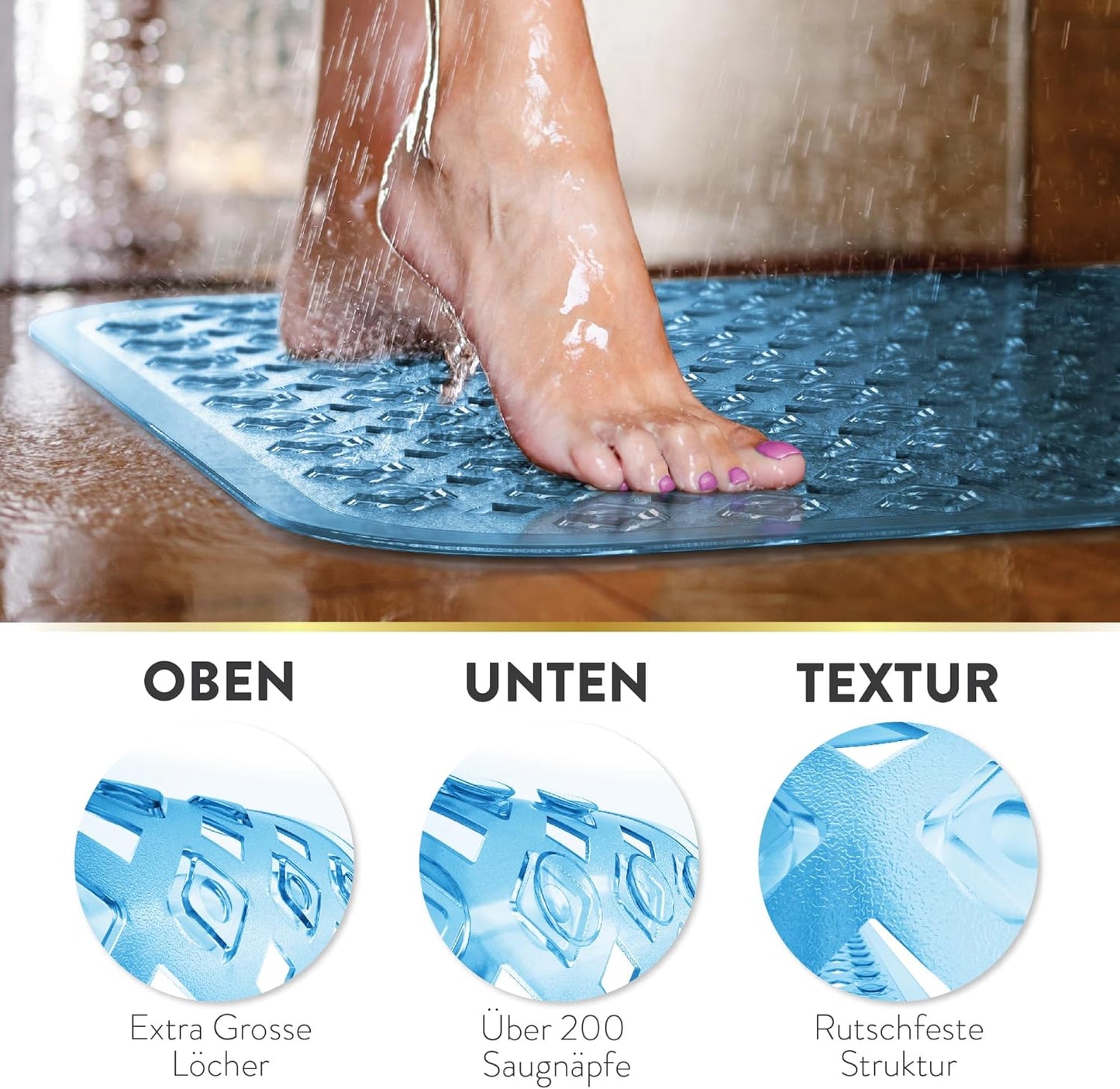 Rutschfeste Badewannenmatte, 88 x 39 cm (Rechteckig) Blau Transparent