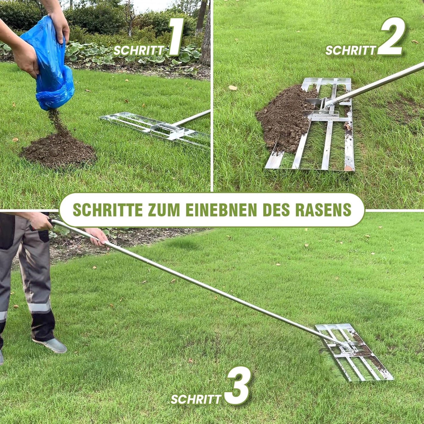 Rasenrakel mit verstellbarem Stiel, 2.15m, 25x72cm