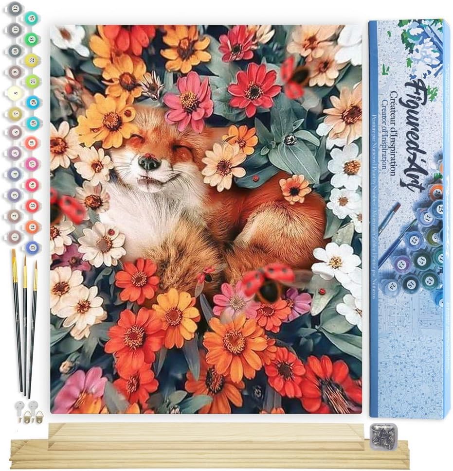 Malen nach Zahlen Set Kleiner Fuchs und Blumen, Kleiner Fuchs und Blumen 2 40x50cm Mit Keilrahmen (nicht gespannt)