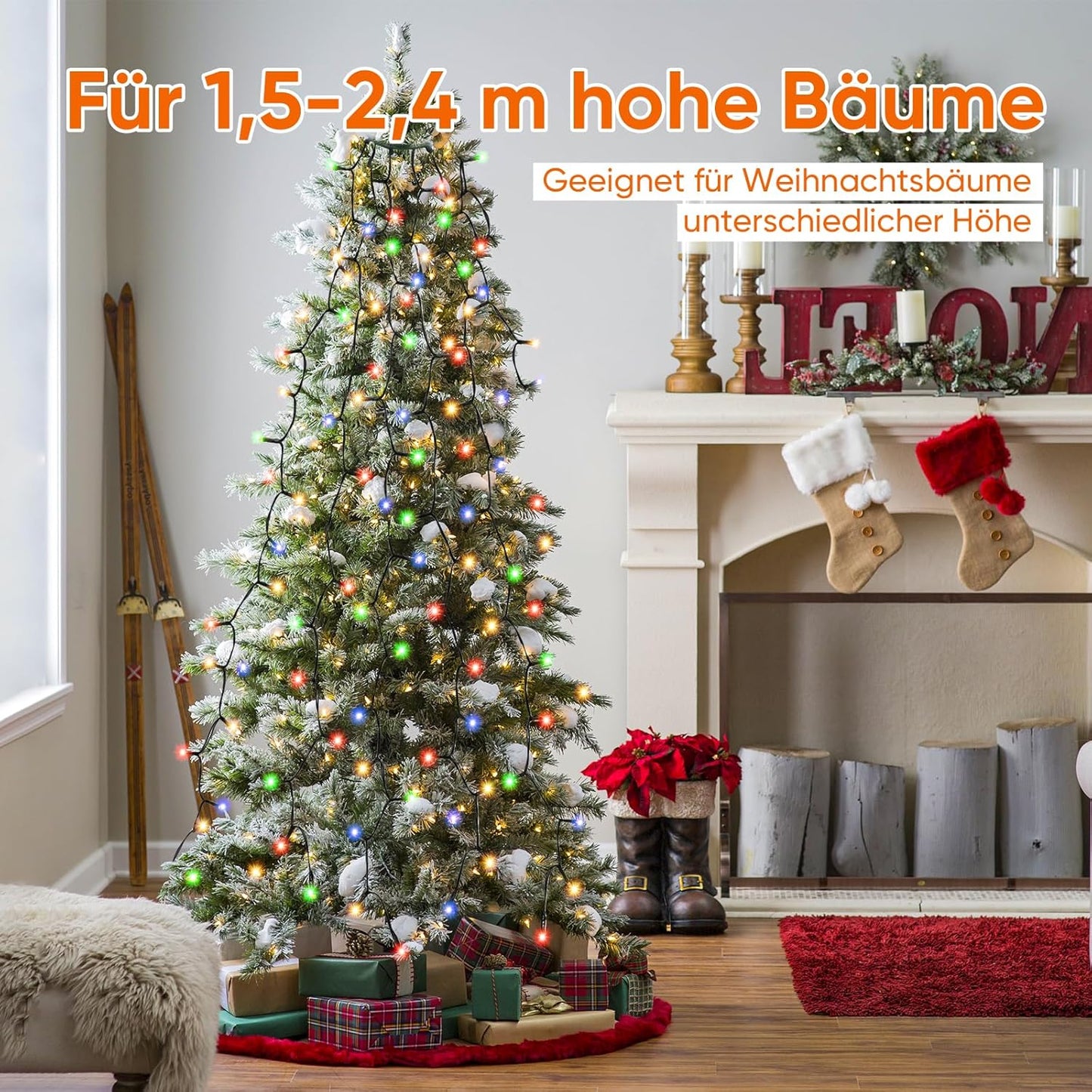 Christbaumbeleuchtung mit Ring und 8 Girlanden, Bunt / 2m