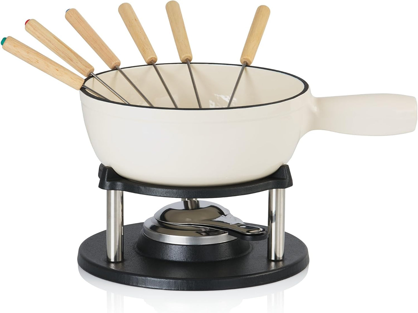 Fondue Set für 6 Personen (9-teilig), Creme / Creme Emailliert