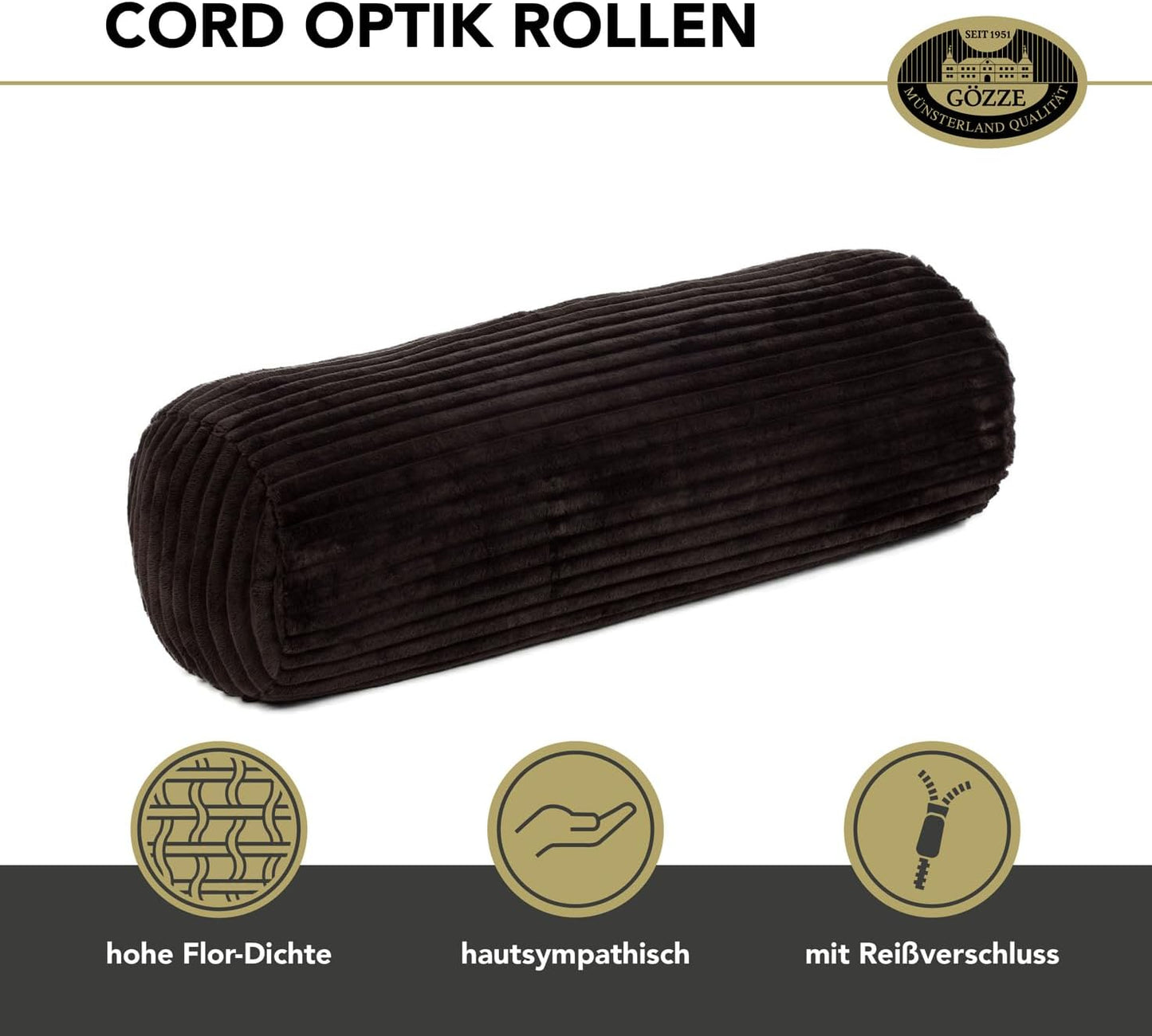 Kissenrolle in Cord Optik, Dunkelbraun