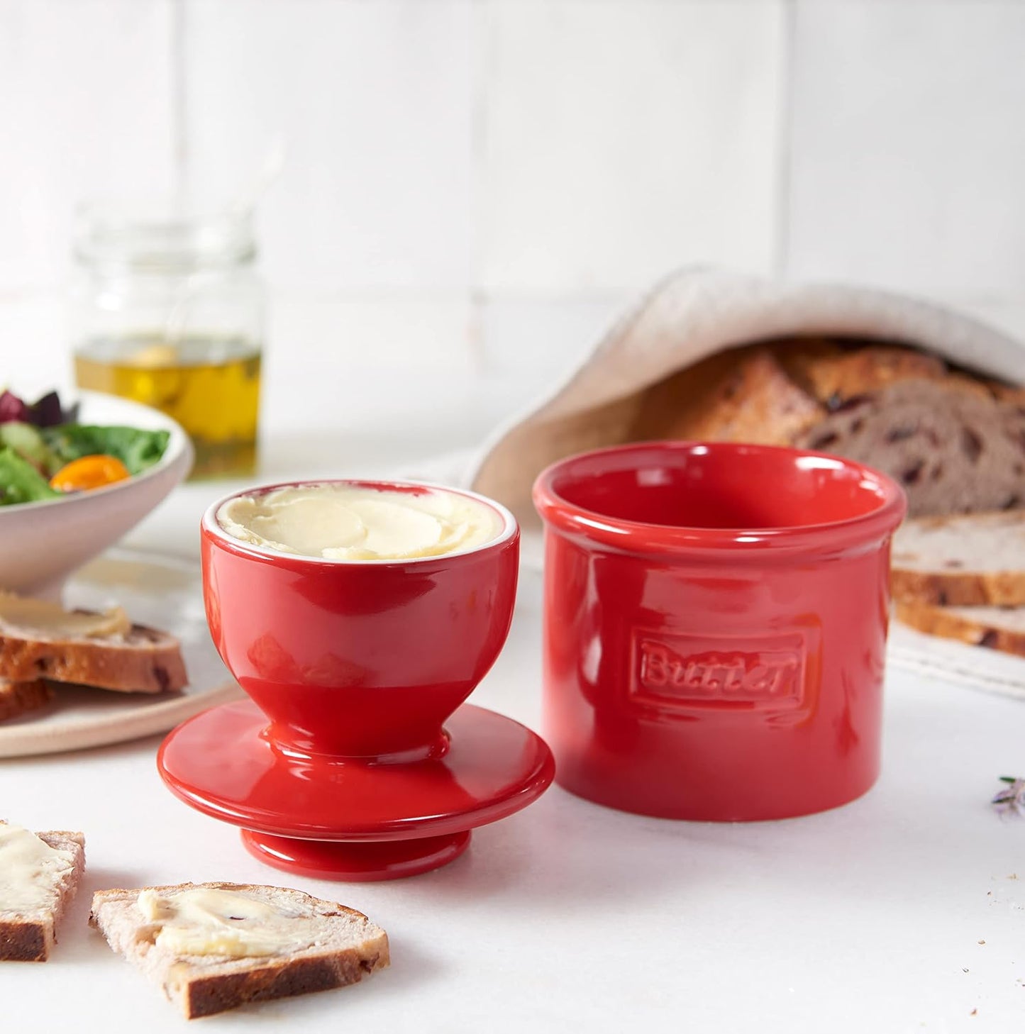 Französische Butterdose mit Deckel, Red