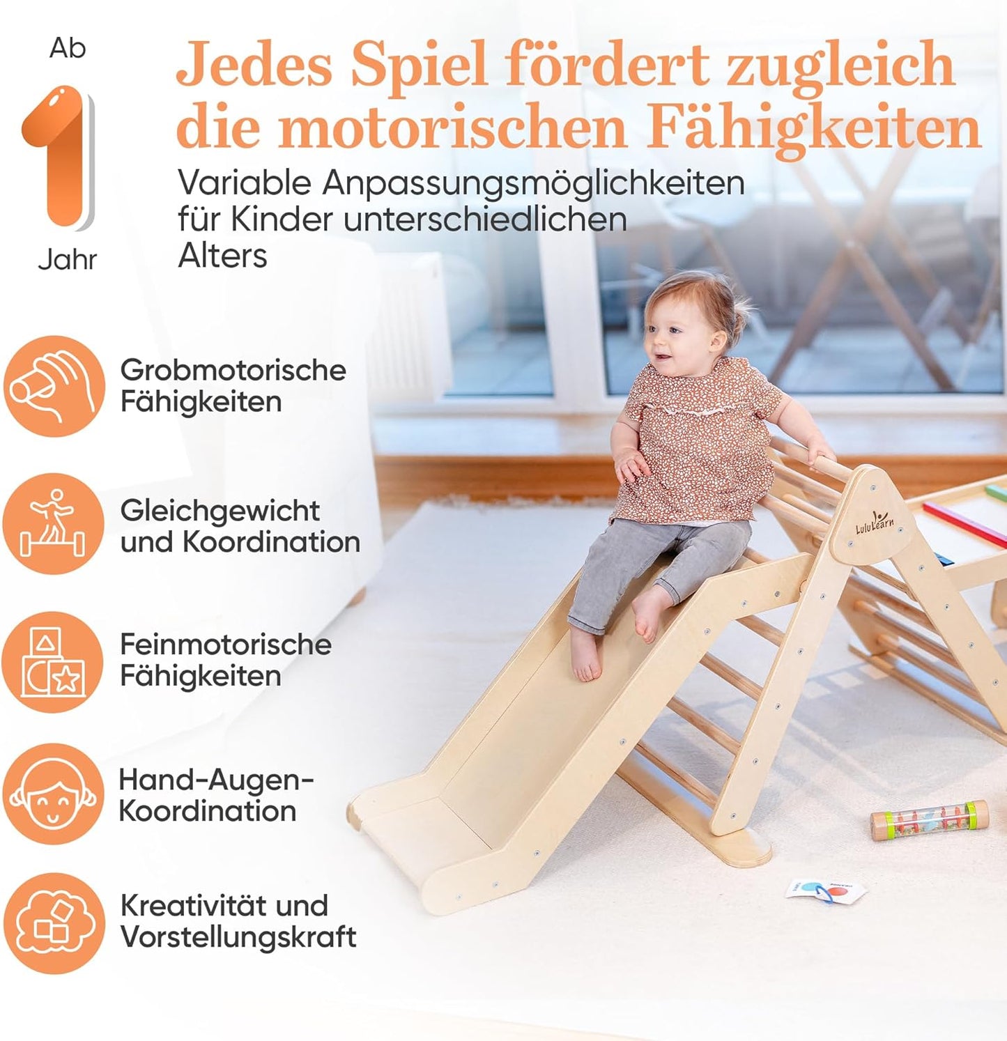 4 in 1 Kletterdreieck mit Rutsche & Rampe, 4T -Natural
