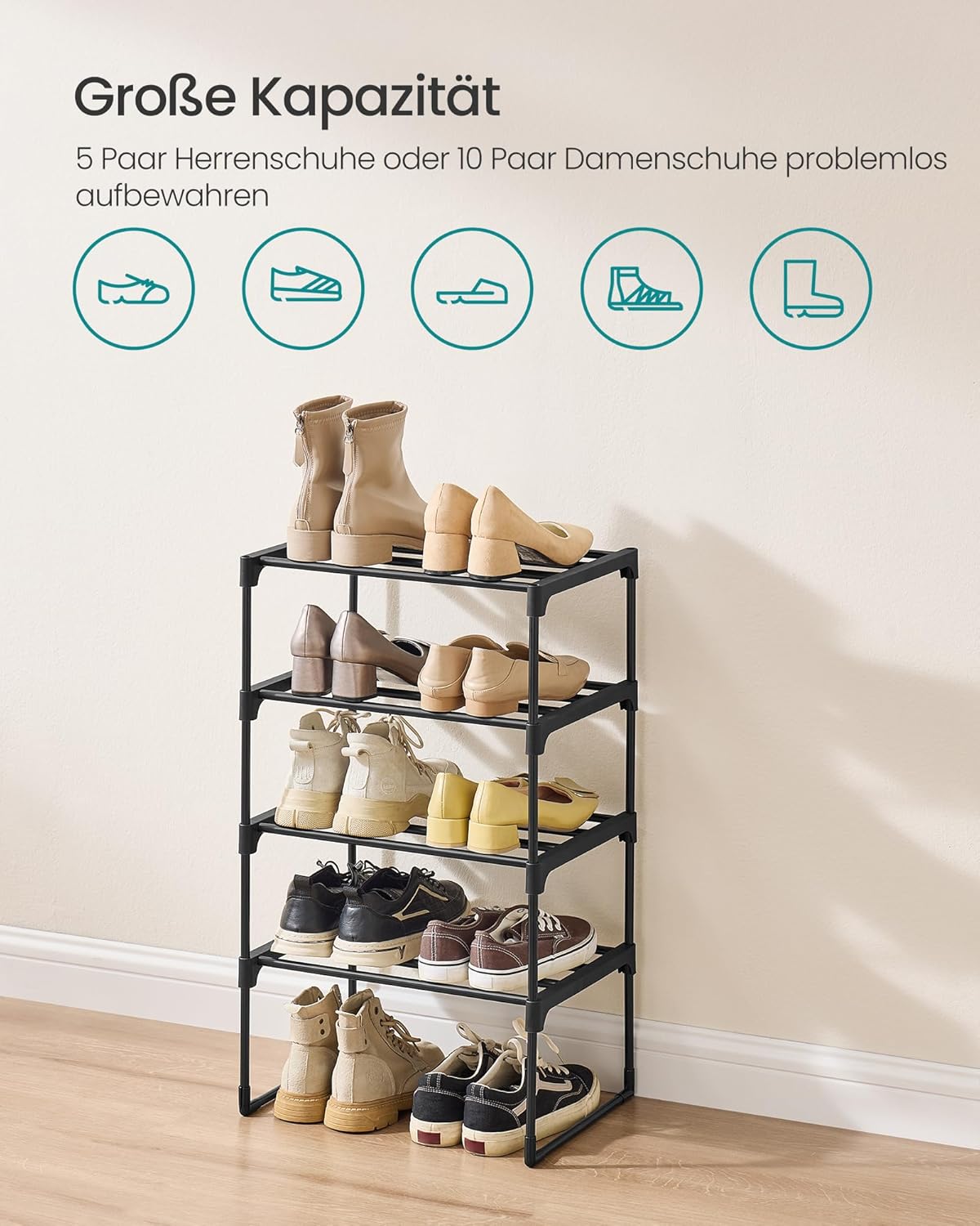 Schuhregal mit 4 Ebenen, 4 Ebenen (42,5B cm)