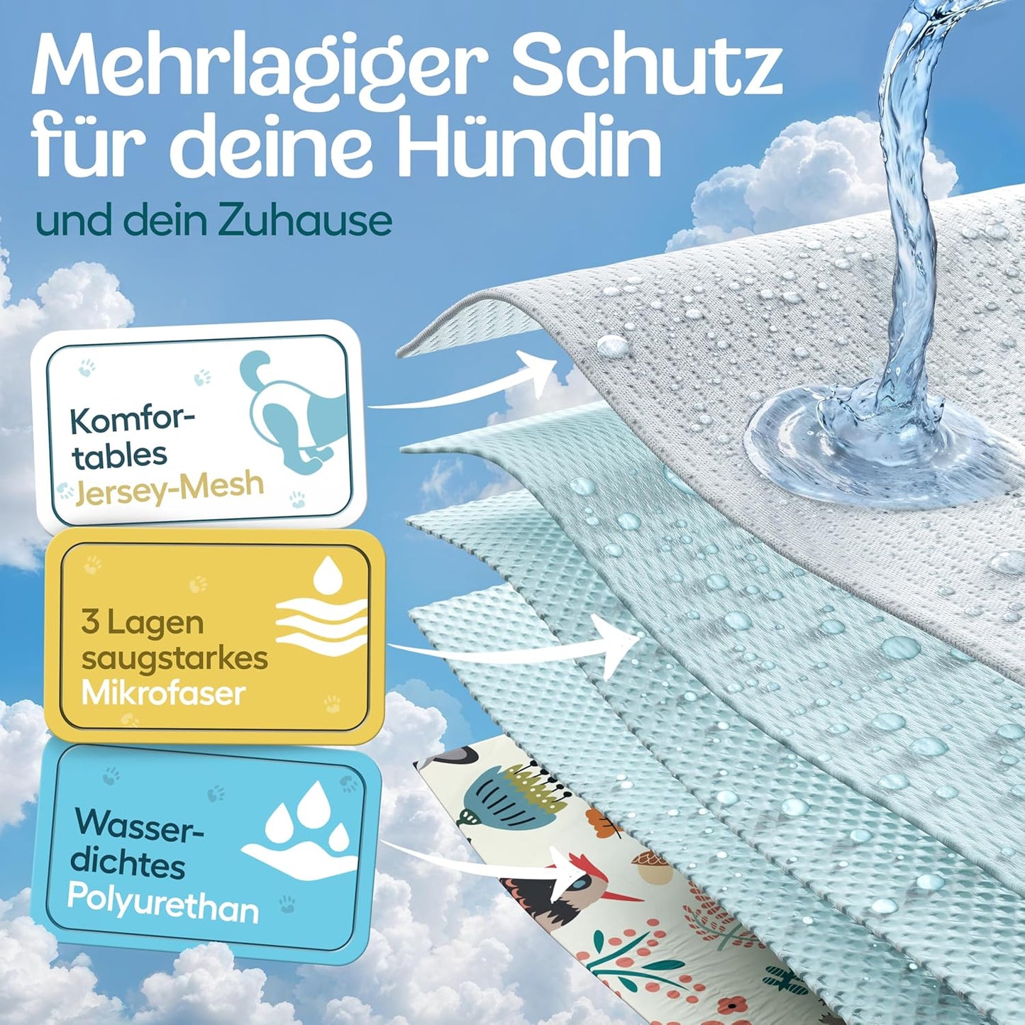 3 x Hundewindeln, Hund & Waldtiere /  L (51 - 66cm)