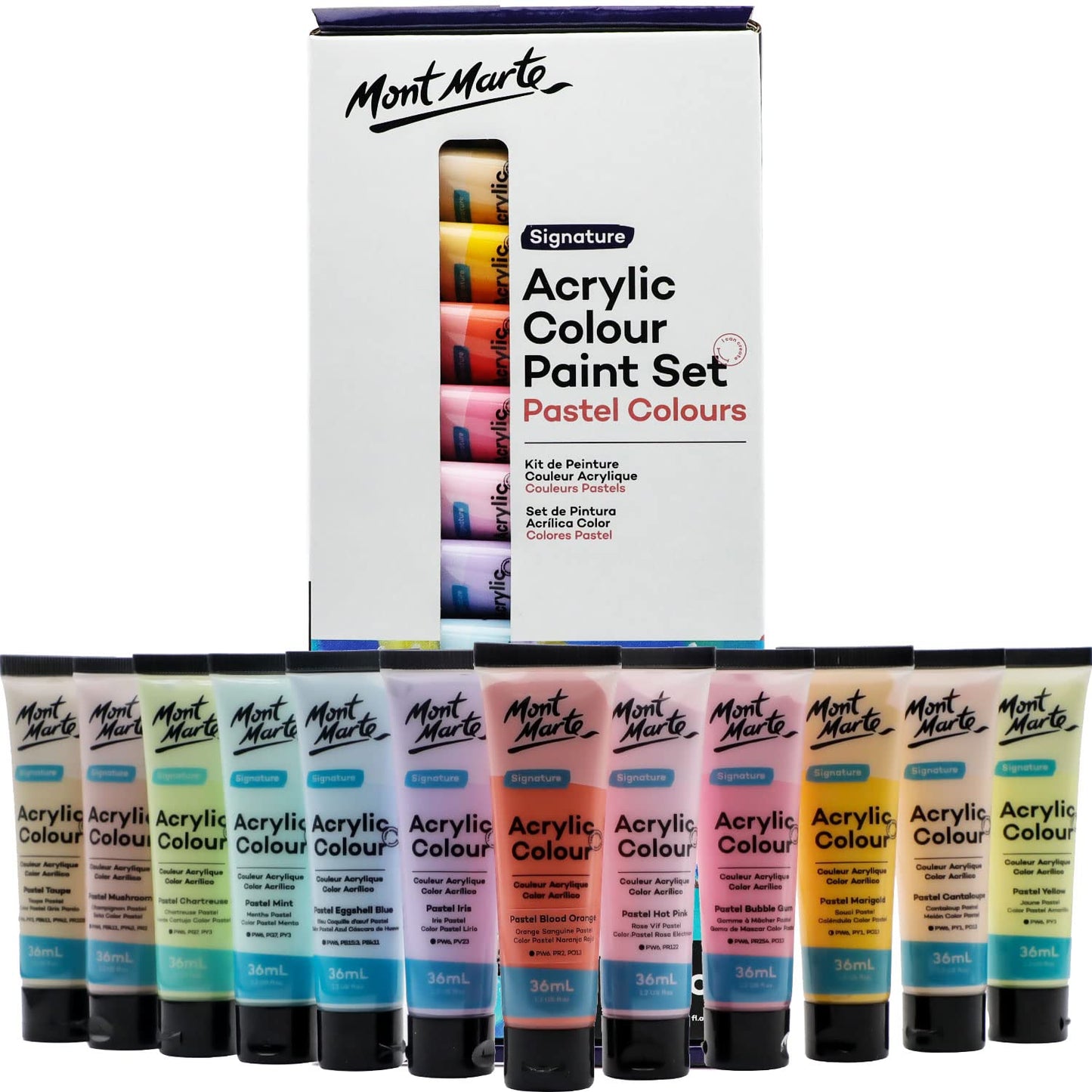 Acrylfarben-Set Pastell, 12 x 36 ml, 12 Pastellfarben