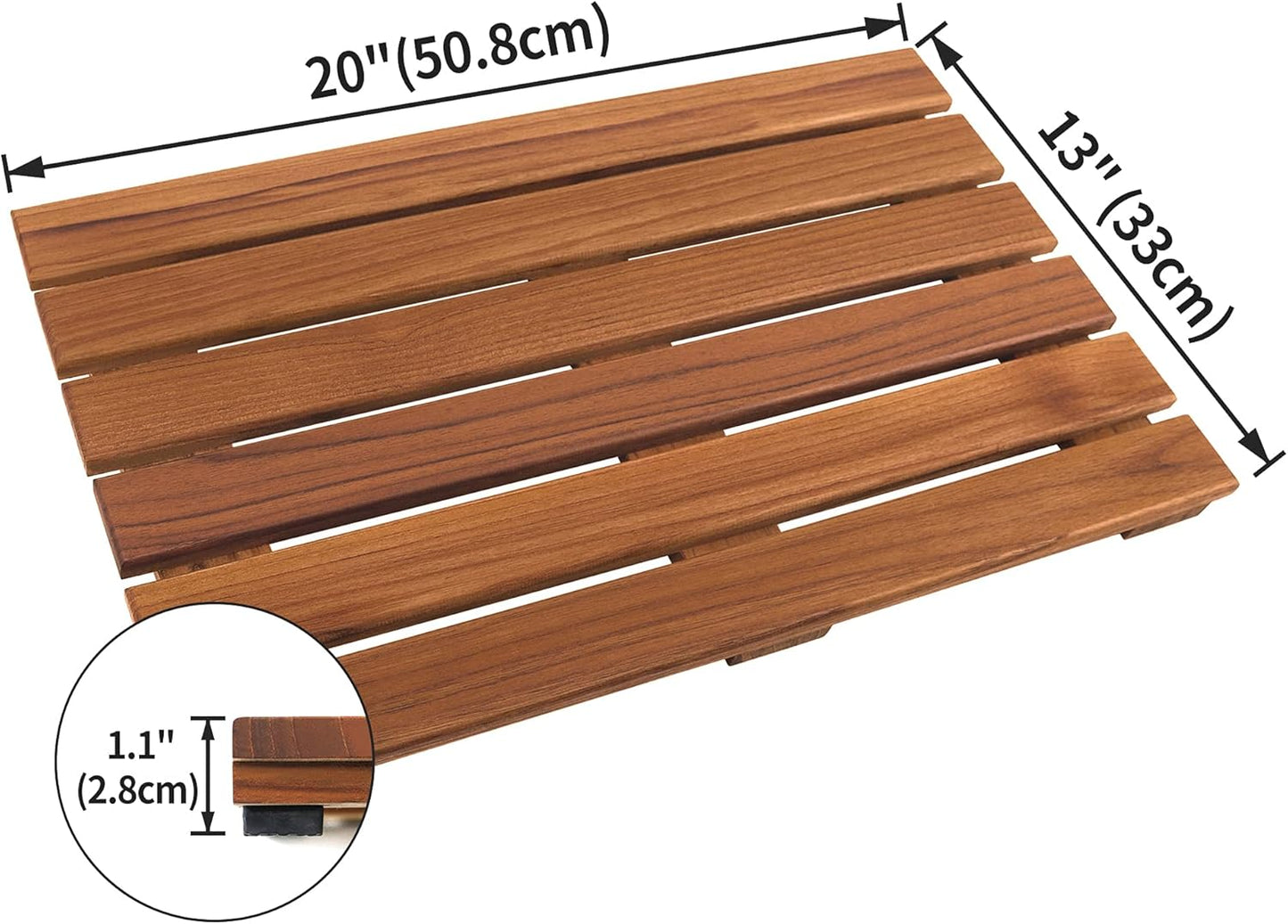 Rutschfeste Teak Duschmatte, 51 x 33 cm (Rechteckig) Teakholz